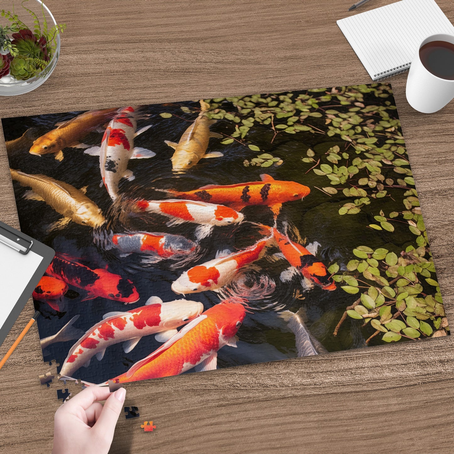 Colorful Koi Fish Pond Scene Vibrant Puzzle