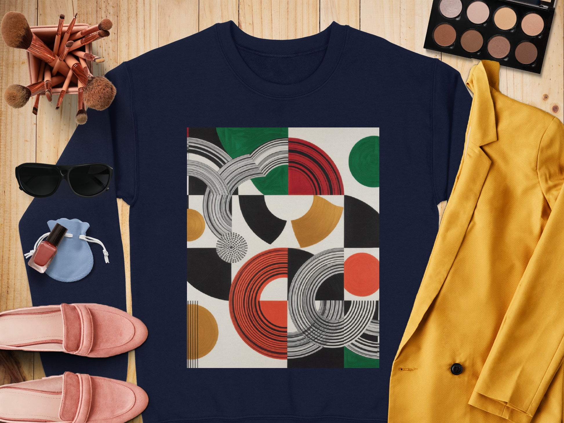 Geometric Abstract Art Design on Navy Clothing Apparel