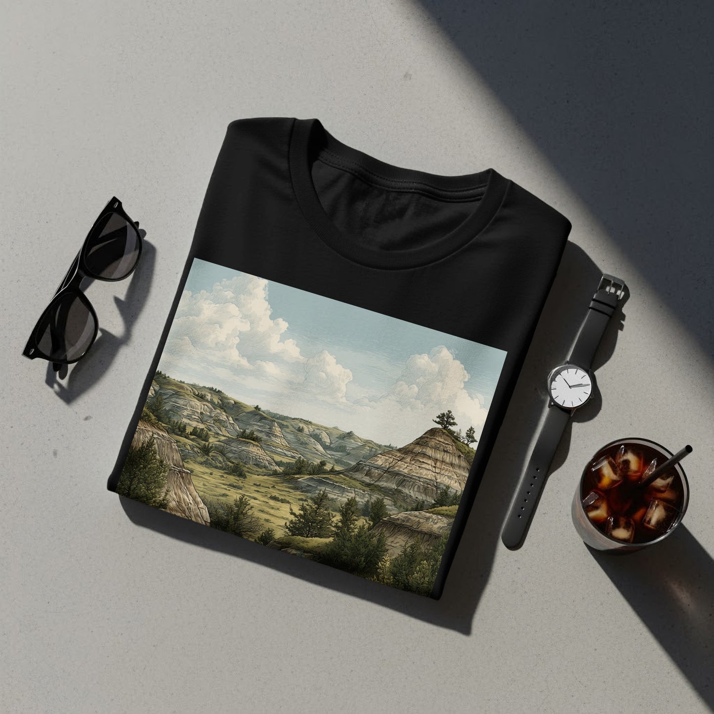 Scenic Landscape Print on Stylish Black Teeshirt