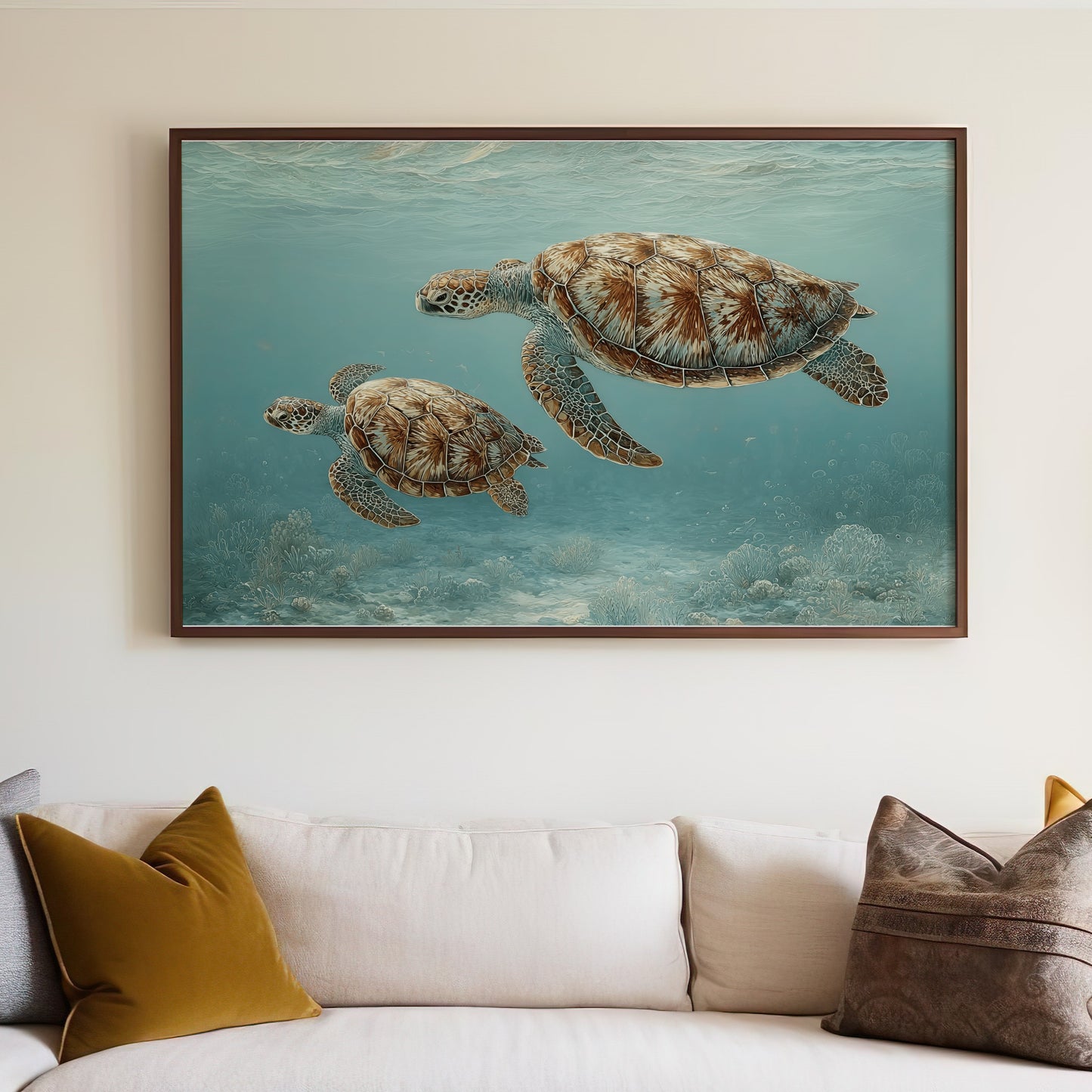 Sea Turtles Swimming Underwater Scenic Art Print