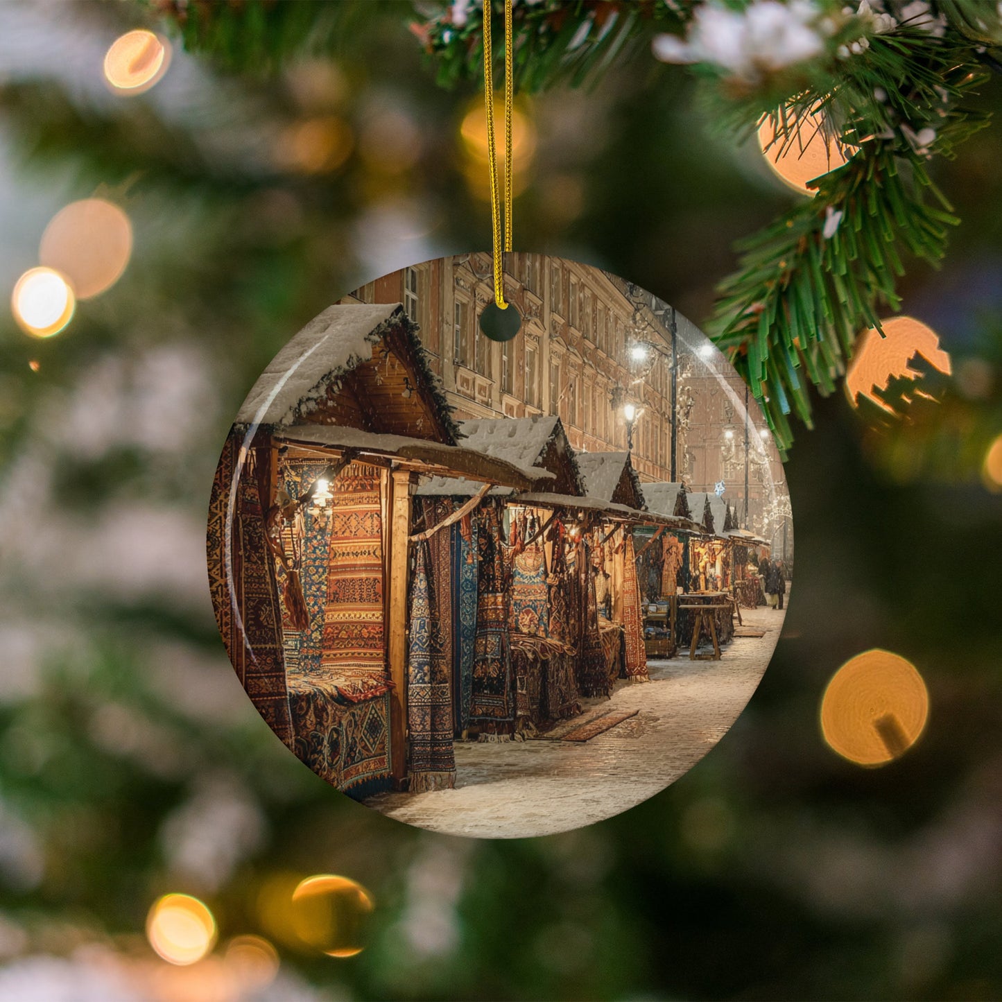 Festive Market Scene Christmas Ornament for Holiday Decor