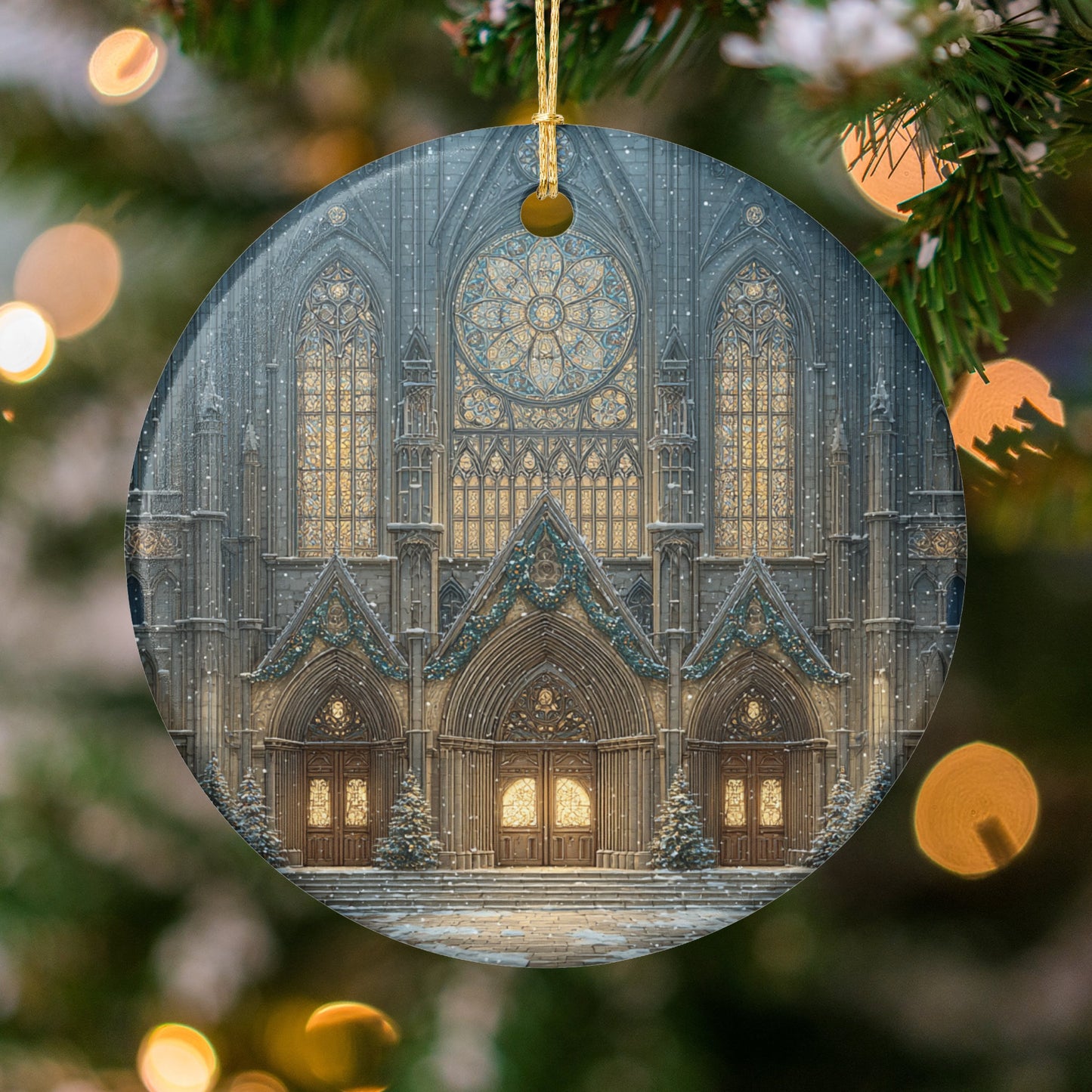 Glowing Gothic Cathedral Christmas Tree Ornament