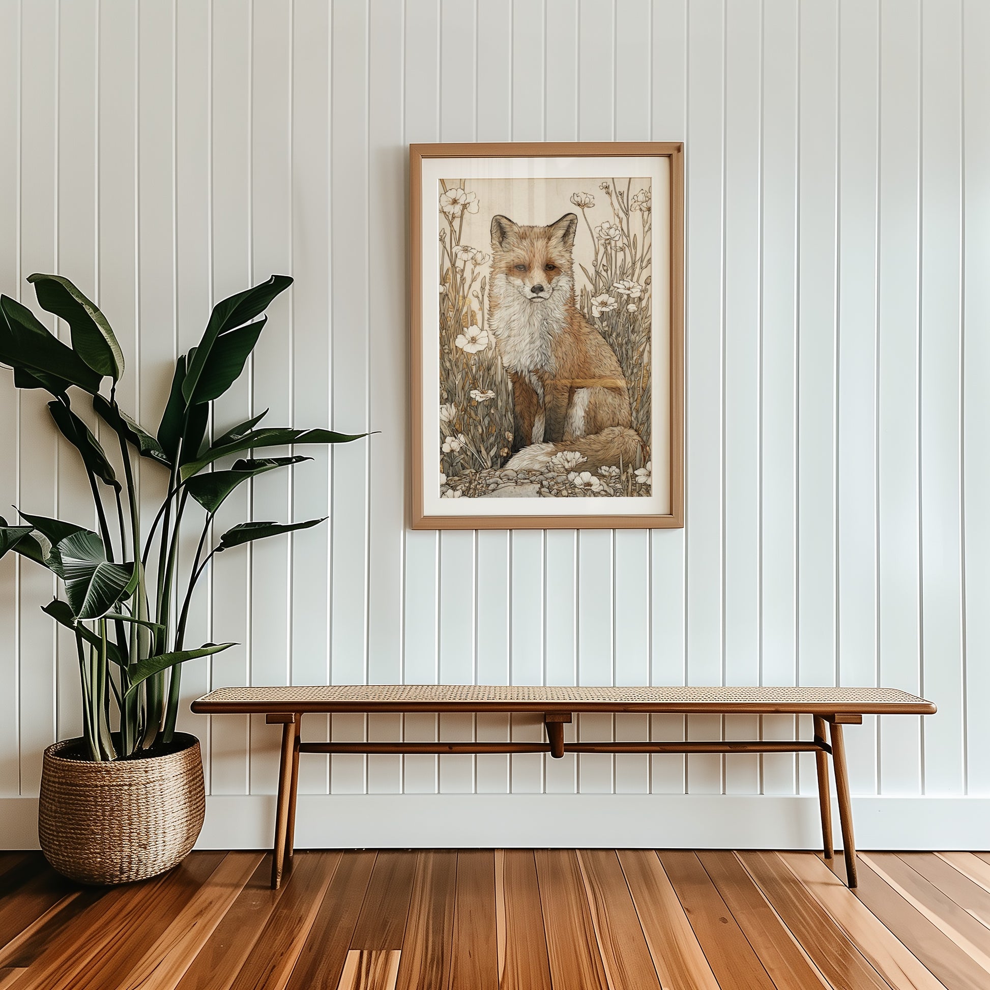 Rustic Home Decor Framed Fox Wall Art for Living Room