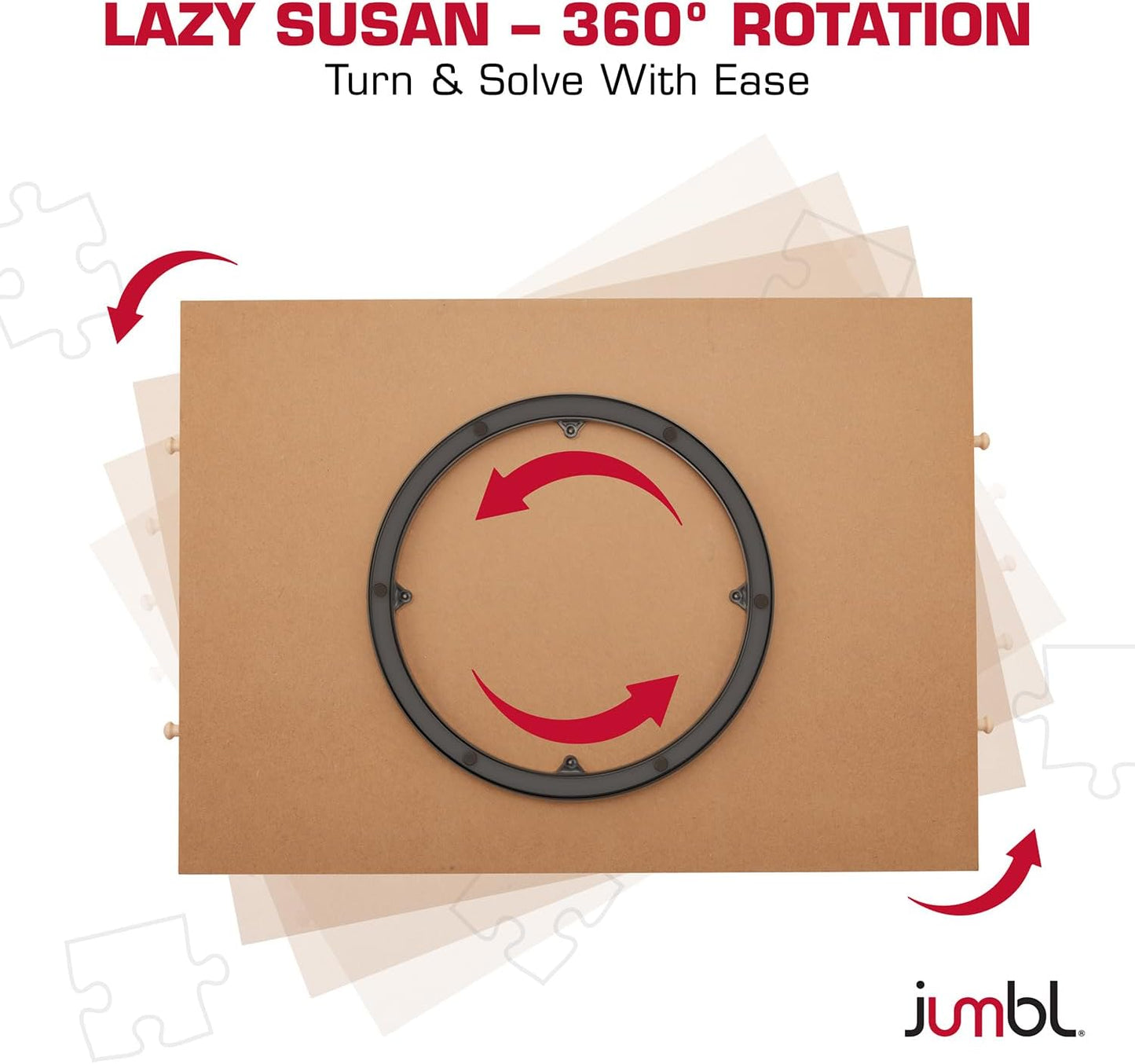 Jumbl 1000-Piece Puzzle Board with Drawers, Lazy Susan Spinner & Cover | Rotating Wooden Jigsaw Puzzle Table