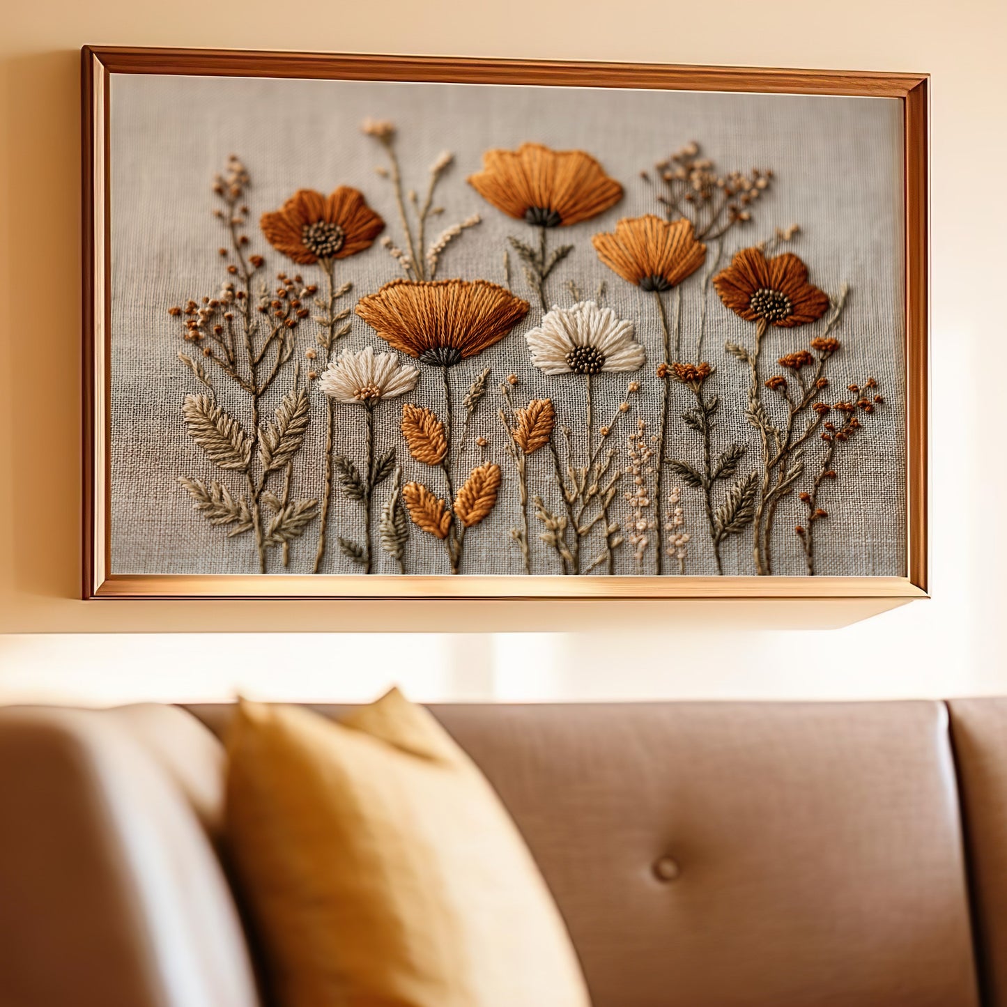 Embroidered Wildflowers Art for Cozy Home Décor