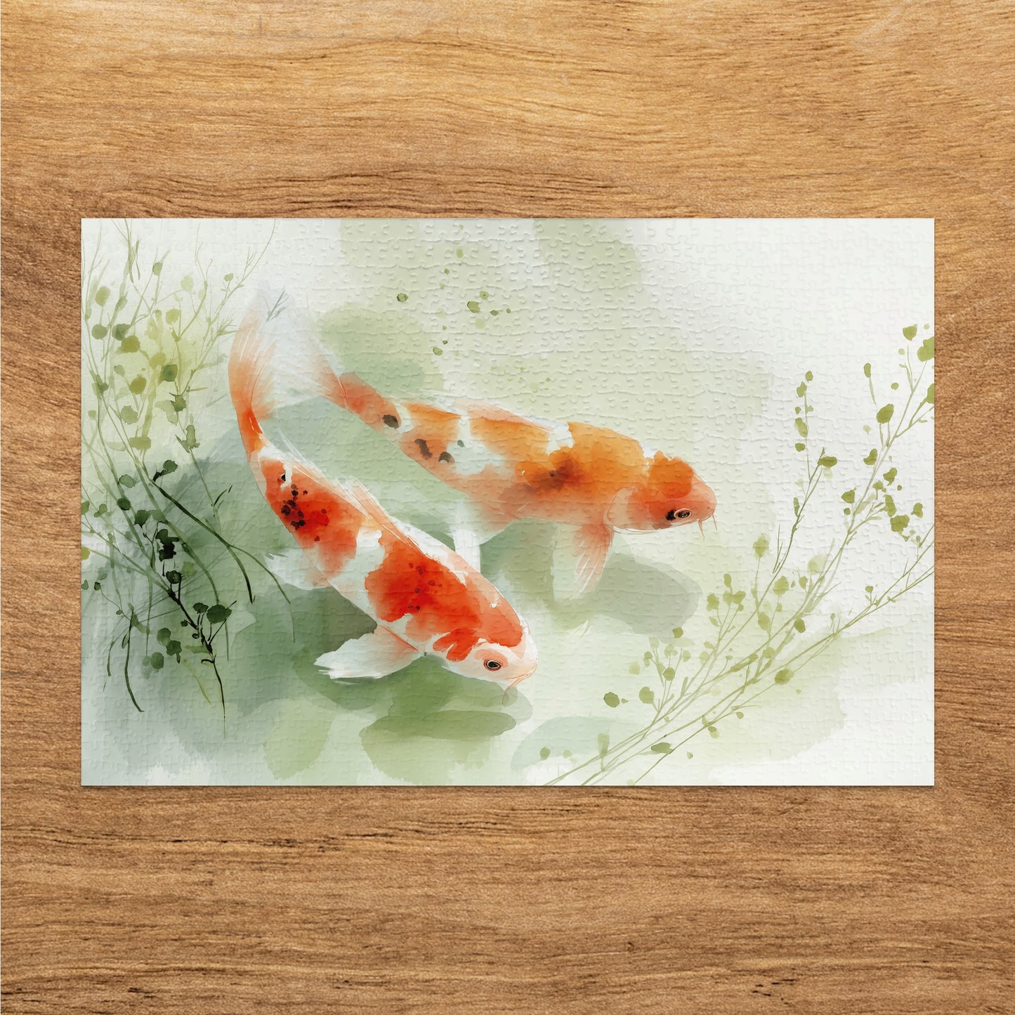 Watercolor Koi Fish Pond Green Plants Jigsaw Puzzle product type