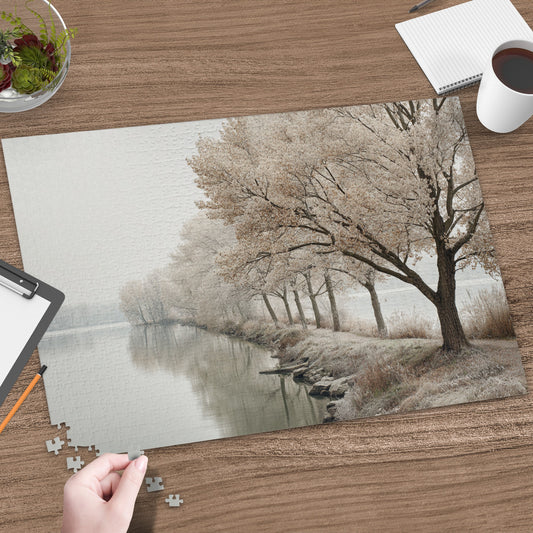 Serene Winter Landscape Reflective Lake Puzzle