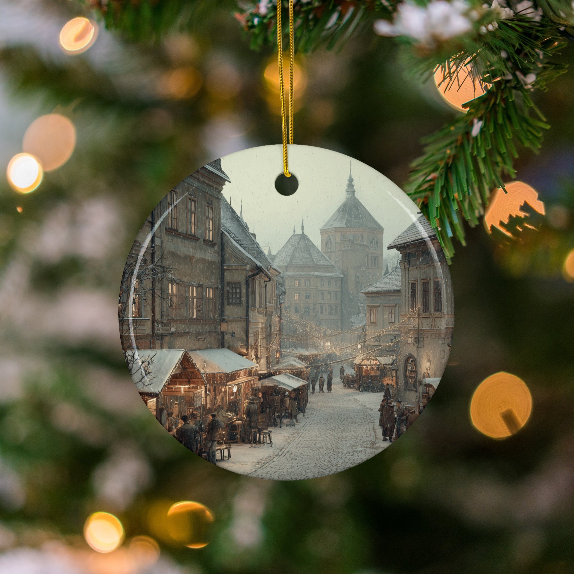 Vintage Christmas Village Scene Holiday Ornament