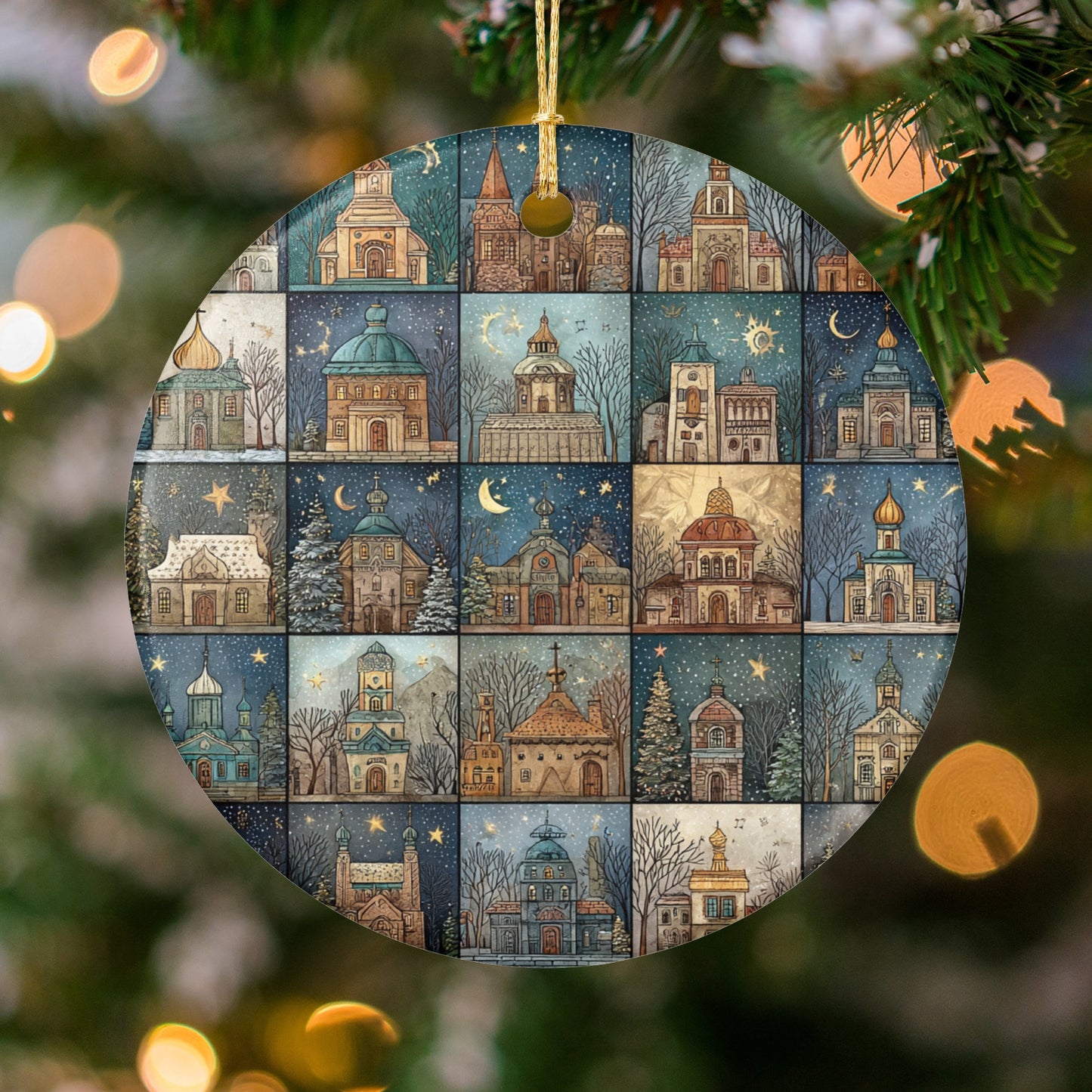 Christmas Tree Ornament with Festive Winter Scenes