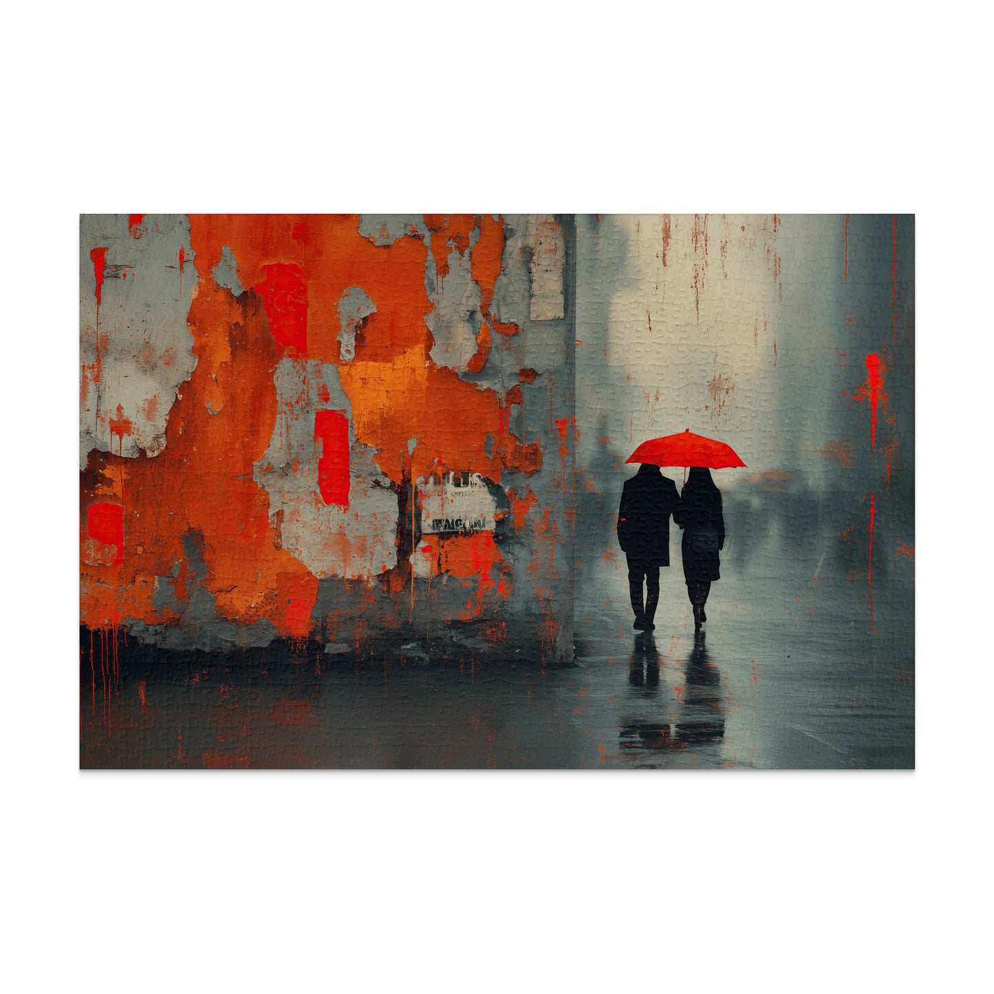 Abstract urban cityscape red umbrella couple rainy art product type
Abstract art, Urban scene, Rainy day, Red umbrella, Couple walking, Street art, Modern art, Contemporary art, Grunge style, Orange colors, Gray tones, Red accents, City life, Romantic art, Figure painting, Textured art, Wall decor, Home accent, Unique artwork, Atmospheric painting