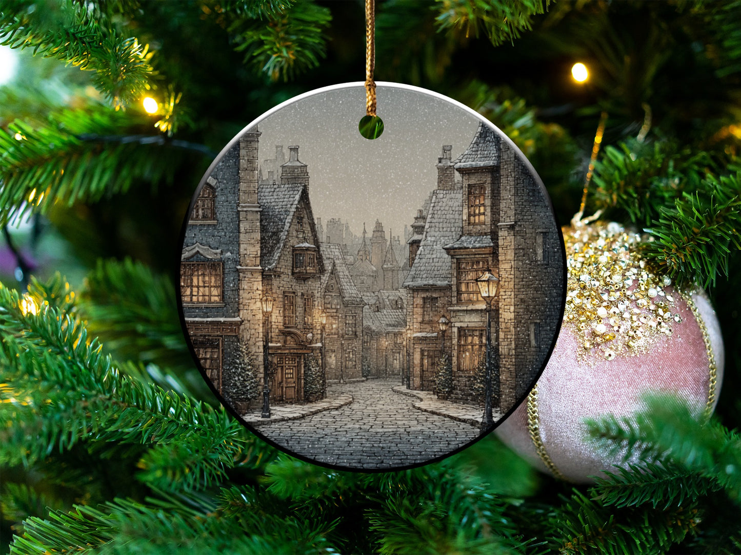 Snowy Village Scene Christmas Tree Decoration