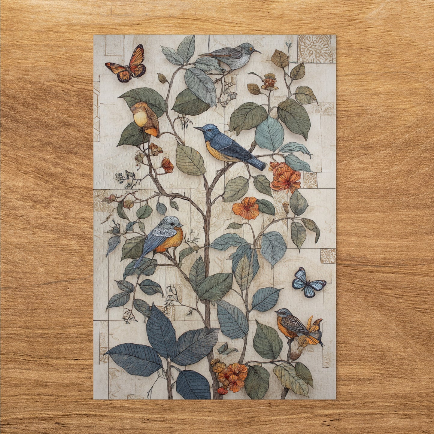Colorful Birds and Butterflies Tree Wall Art Print