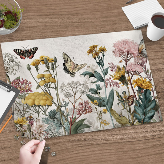 Vintage Botanical Butterflies Flowers Garden Illustration puzzle product type