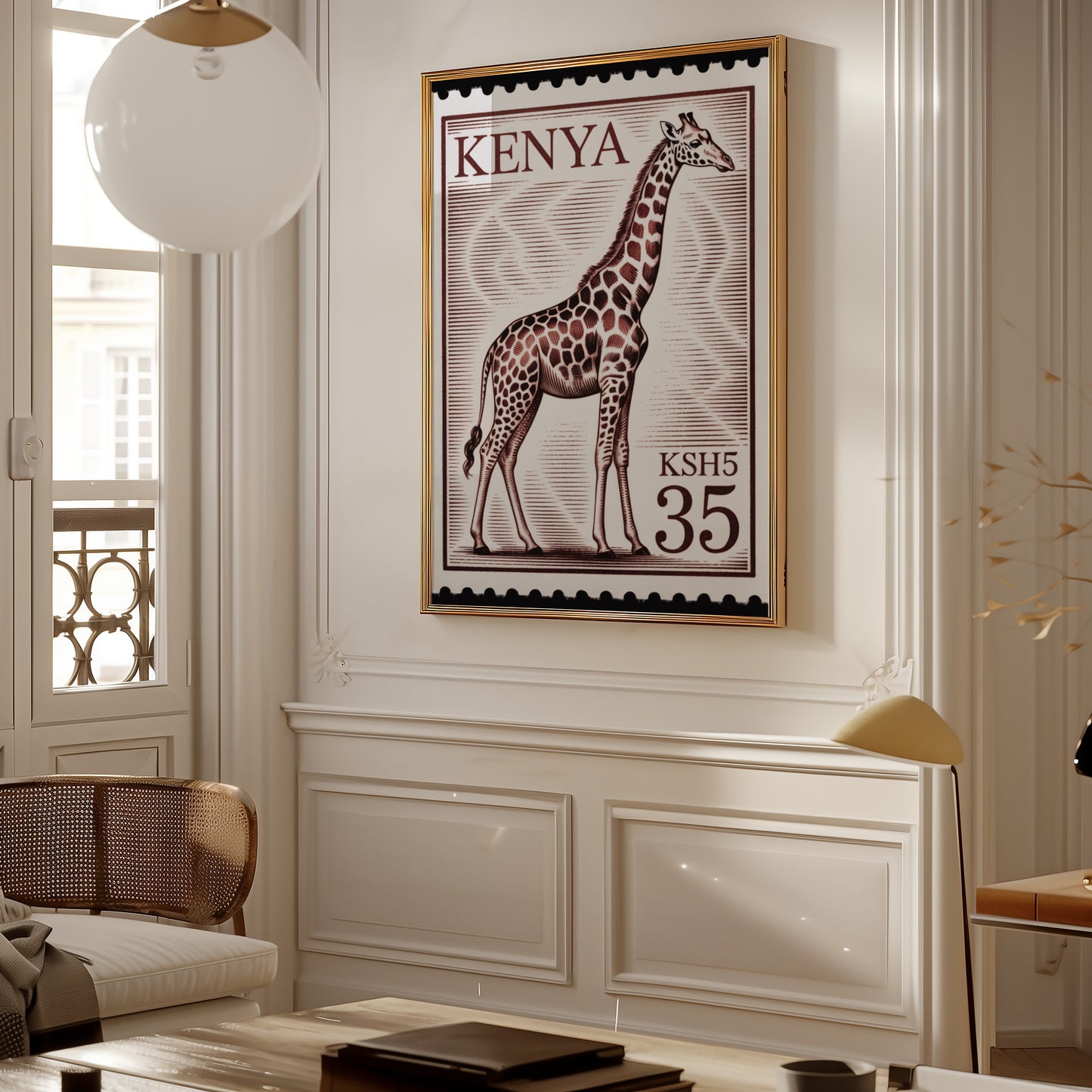 Kenya Giraffe Postage Stamp Wall Art Decor