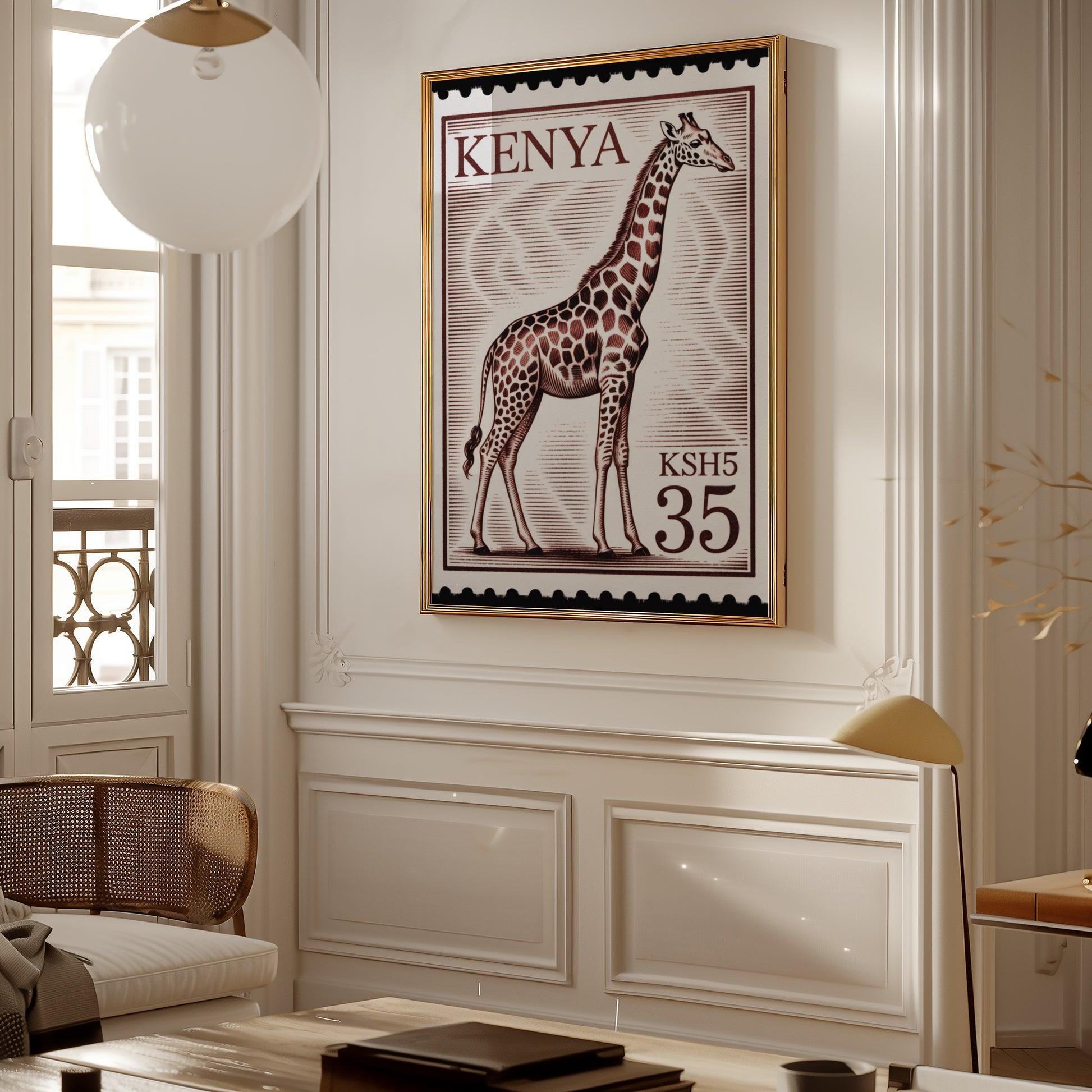 Kenya Giraffe Postage Stamp Wall Art Decor