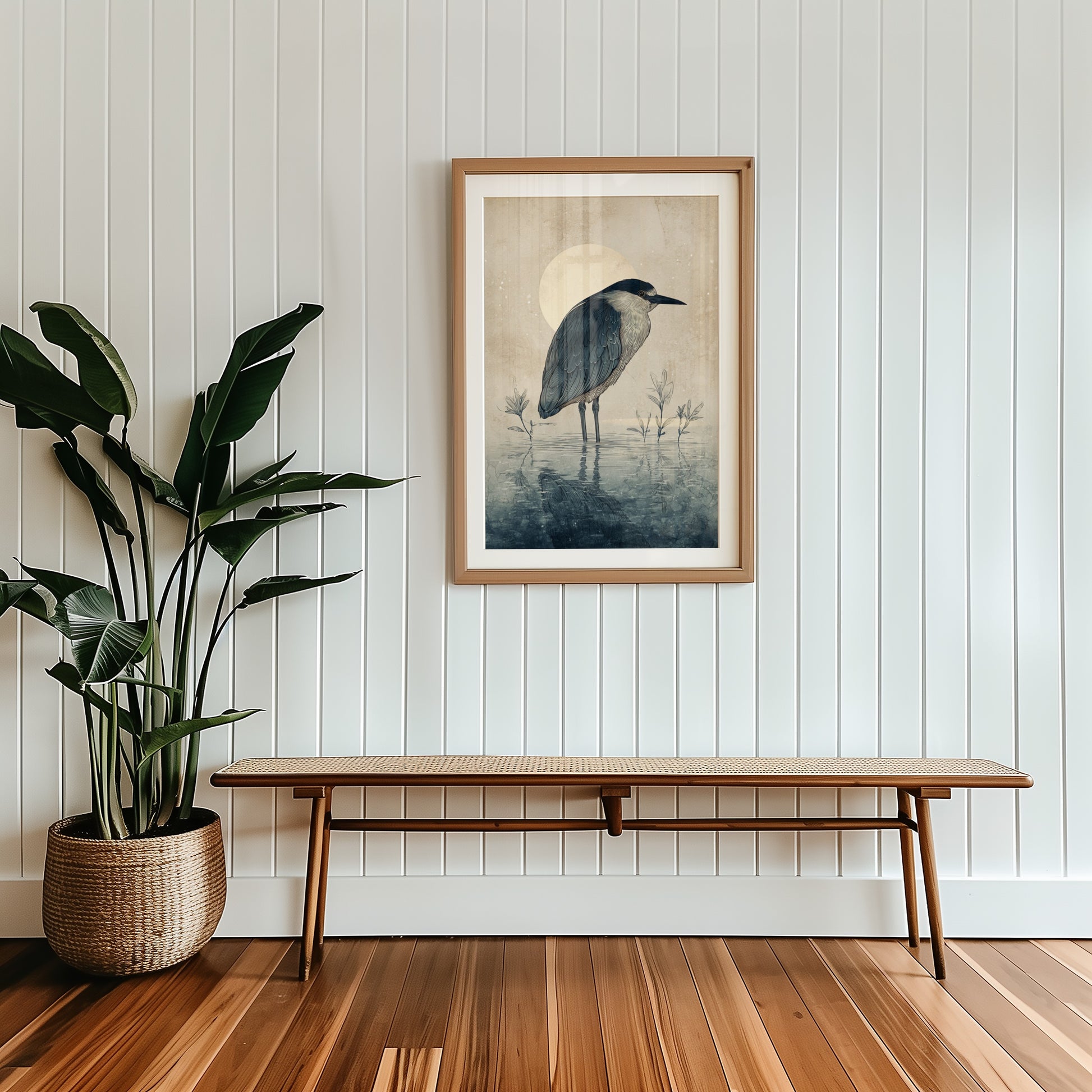 Tranquil Heron Artwork in Minimalist Interior Design product