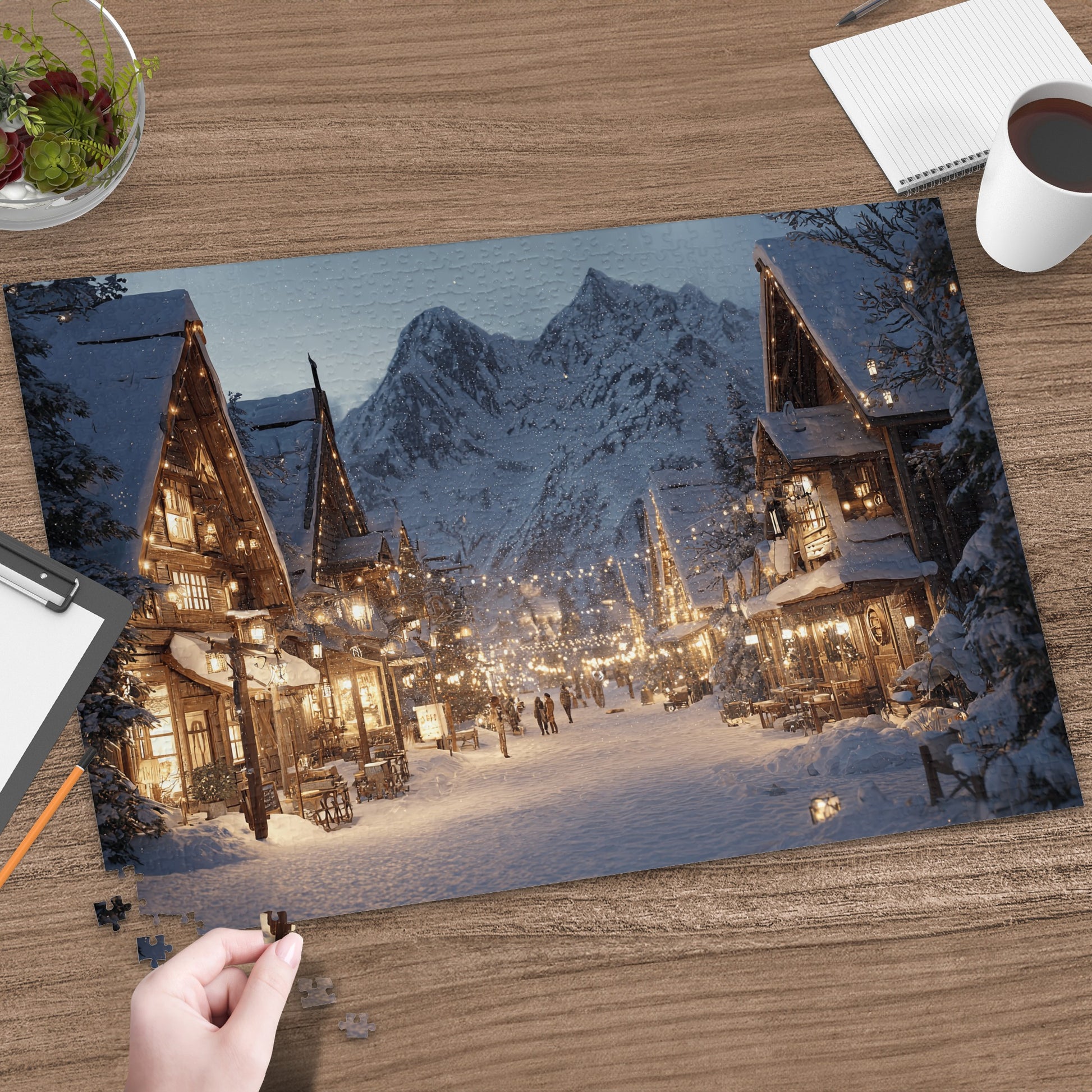 Enchanting Snowy Village Mountain Vista Dazzling Lights product