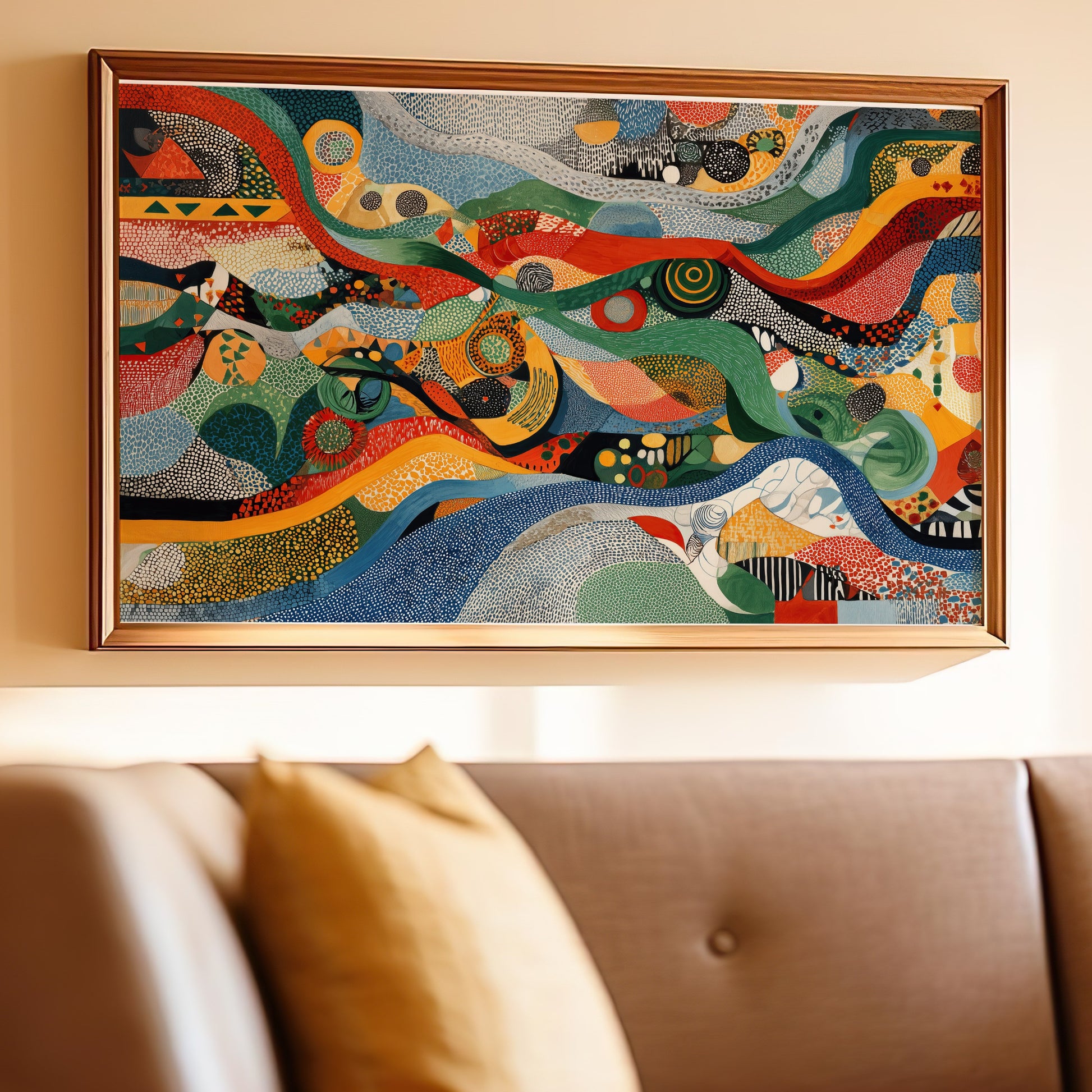 Vibrant Colorful Abstract Pattern Art Dynamic Waves Dots Artwork product type
abstract painting
colorful art
modern artwork
contemporary art
wall decor
home accents
gallery art
unique design
patterned artwork
geometric shapes
organic forms
bright colors
textured art
visual arts
artistic print
bold statement
living room art
office decor
framed picture
creative expression