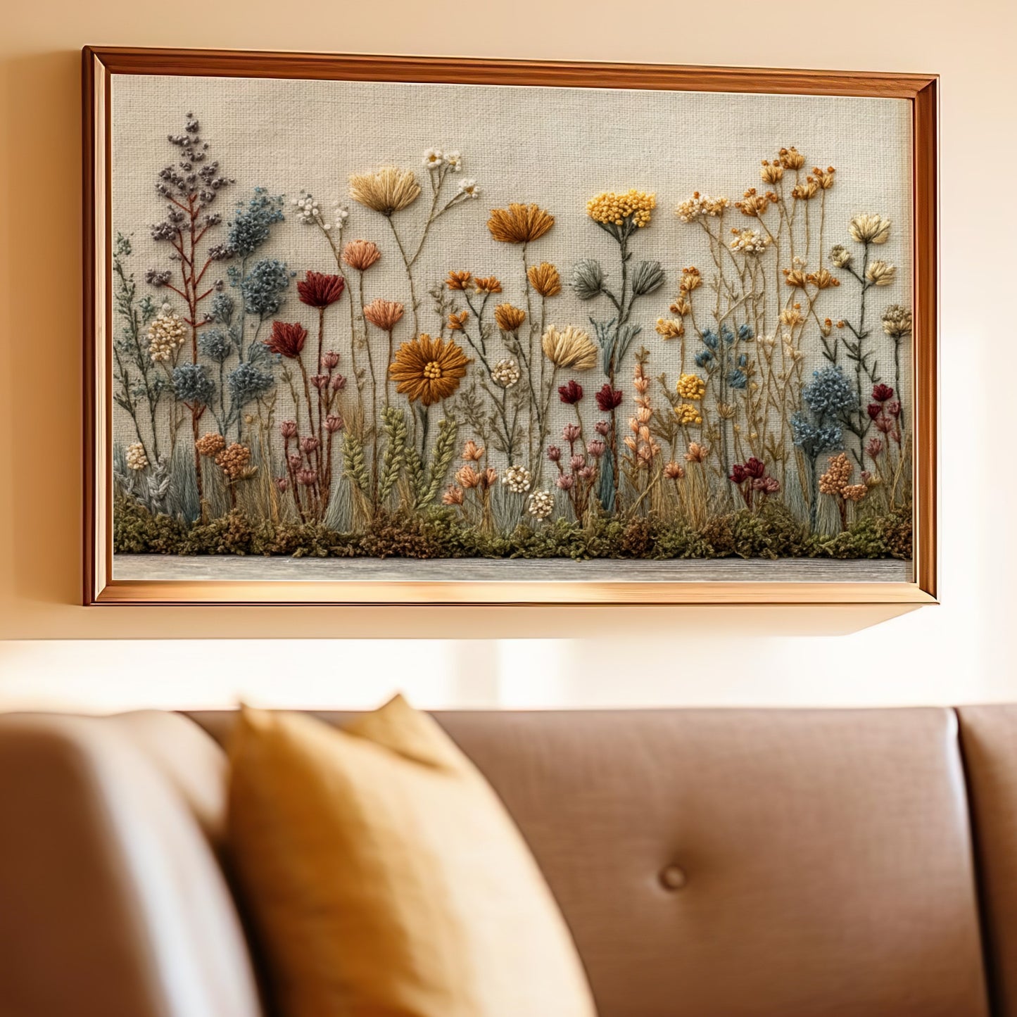 Exquisite Floral Wall Art with Embroidered Details