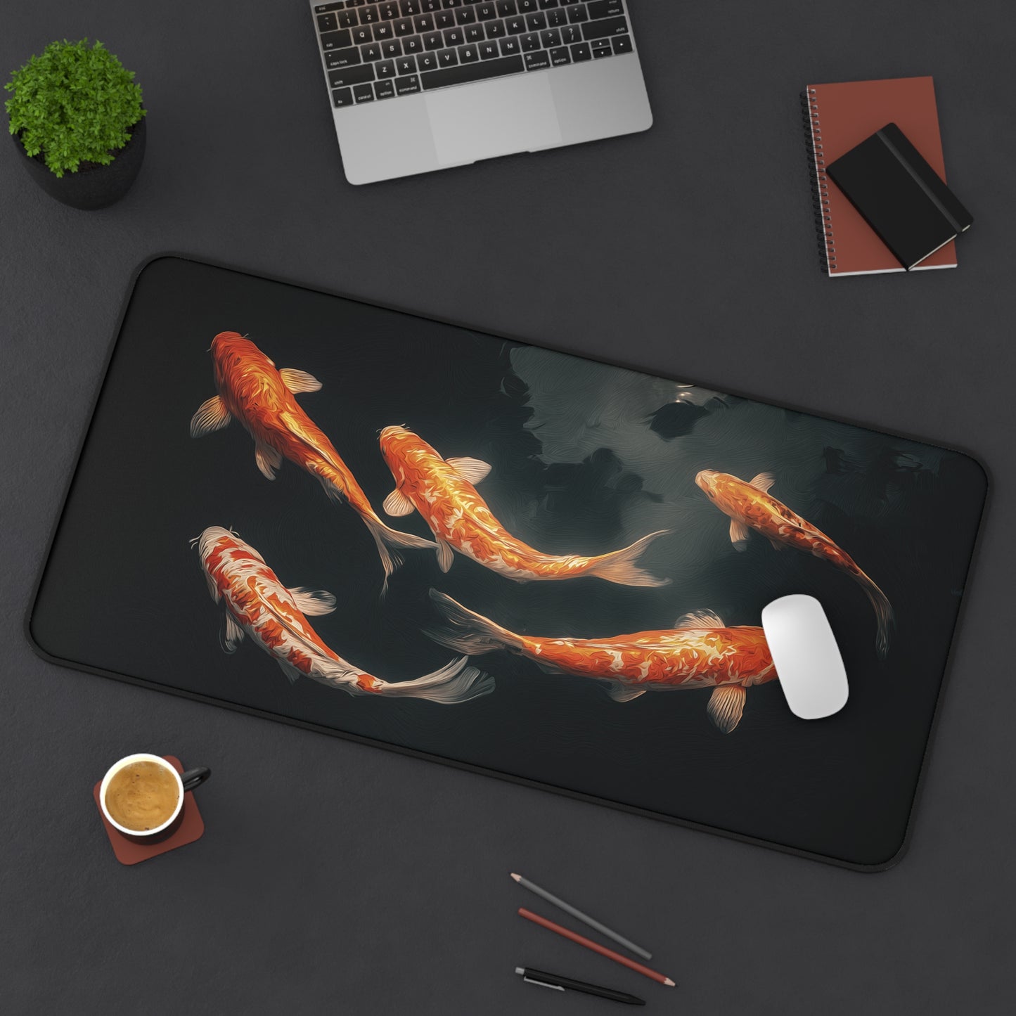 Koi Pond Desk Mat — Serene Orange Koi Mouse Pad for Office & Gaming