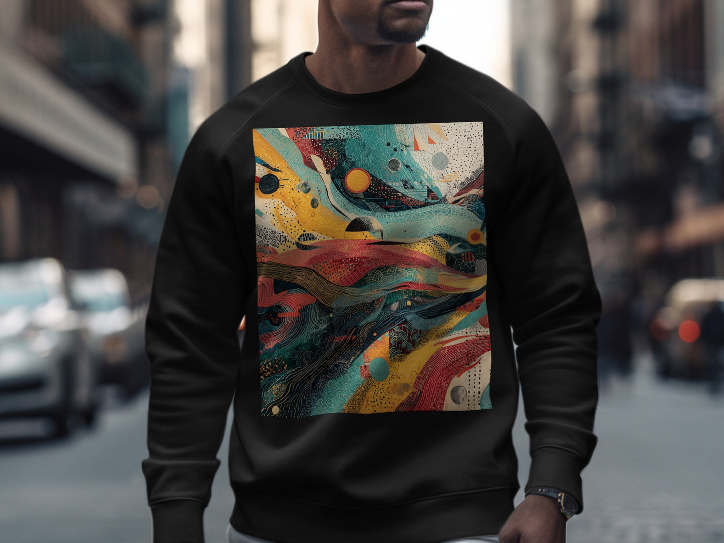 Abstract Colorful Geometric Art Pattern Black Sweatshirt product type