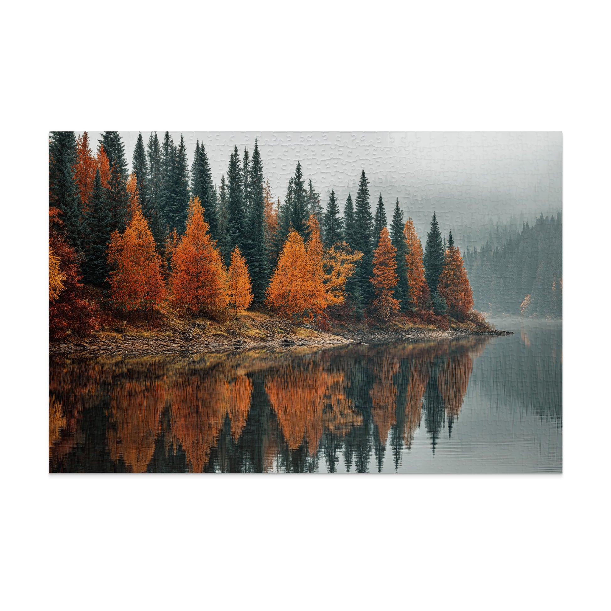 Autumn Forest by the Lake Reflecting in Water Puzzle