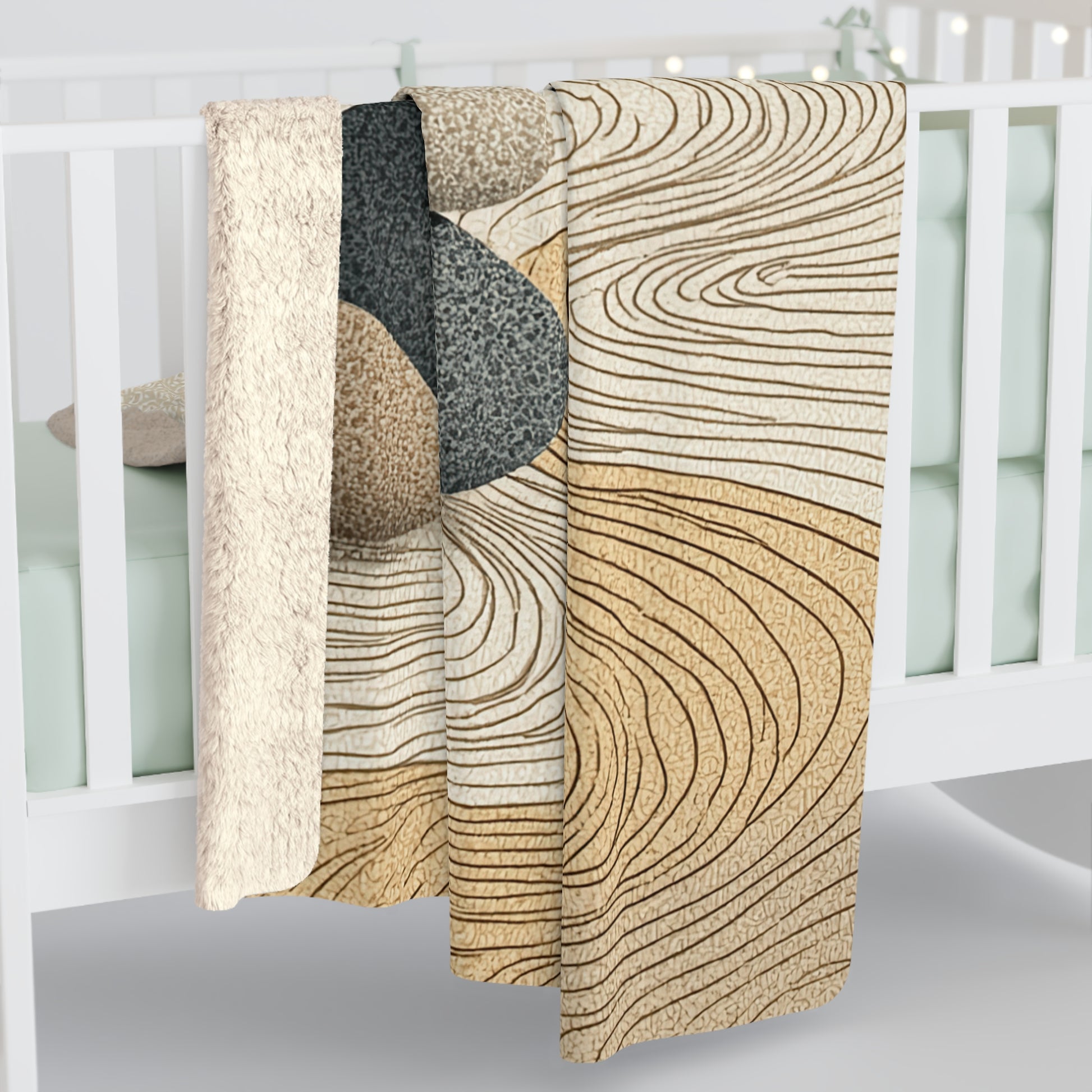 Zen Stone Stack sherpa fleece blanket — calming spa-inspired throw, meditation gift, self care, neutral decor