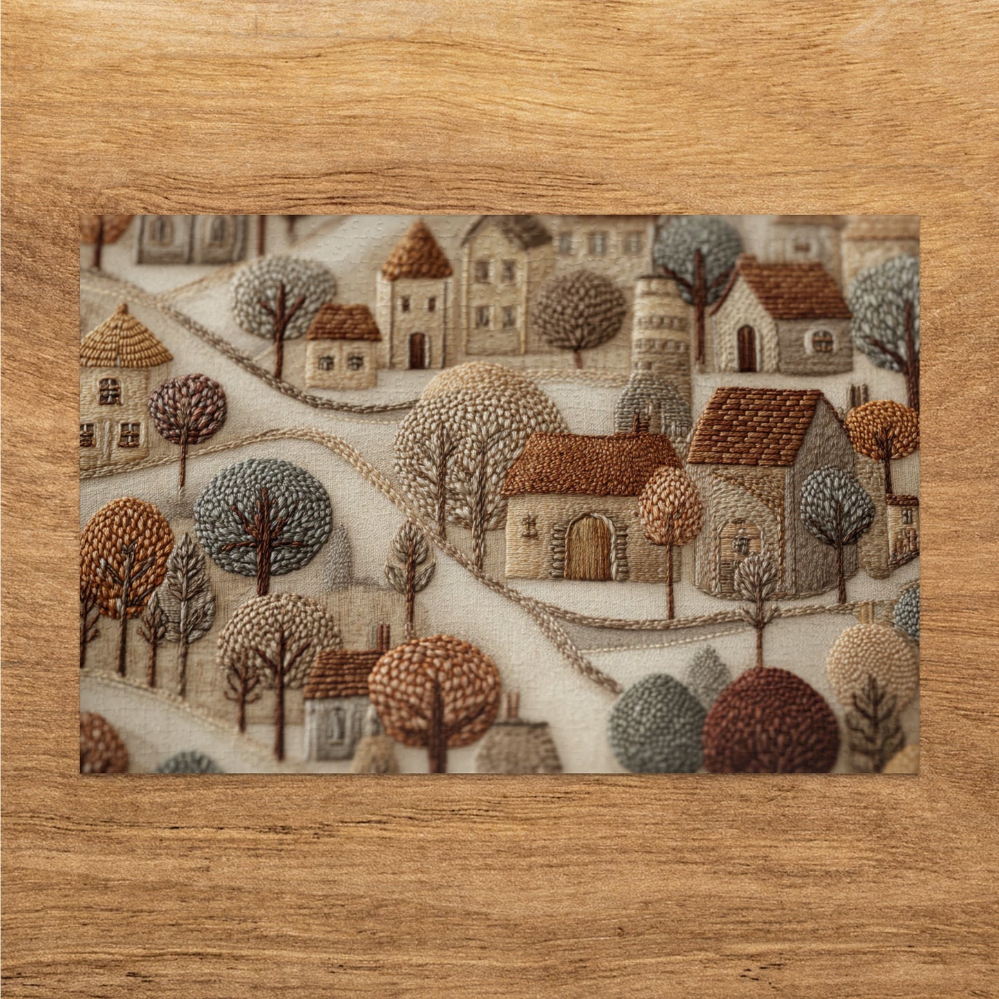 Rustic Village Embroidered Artwork for Wall Decor