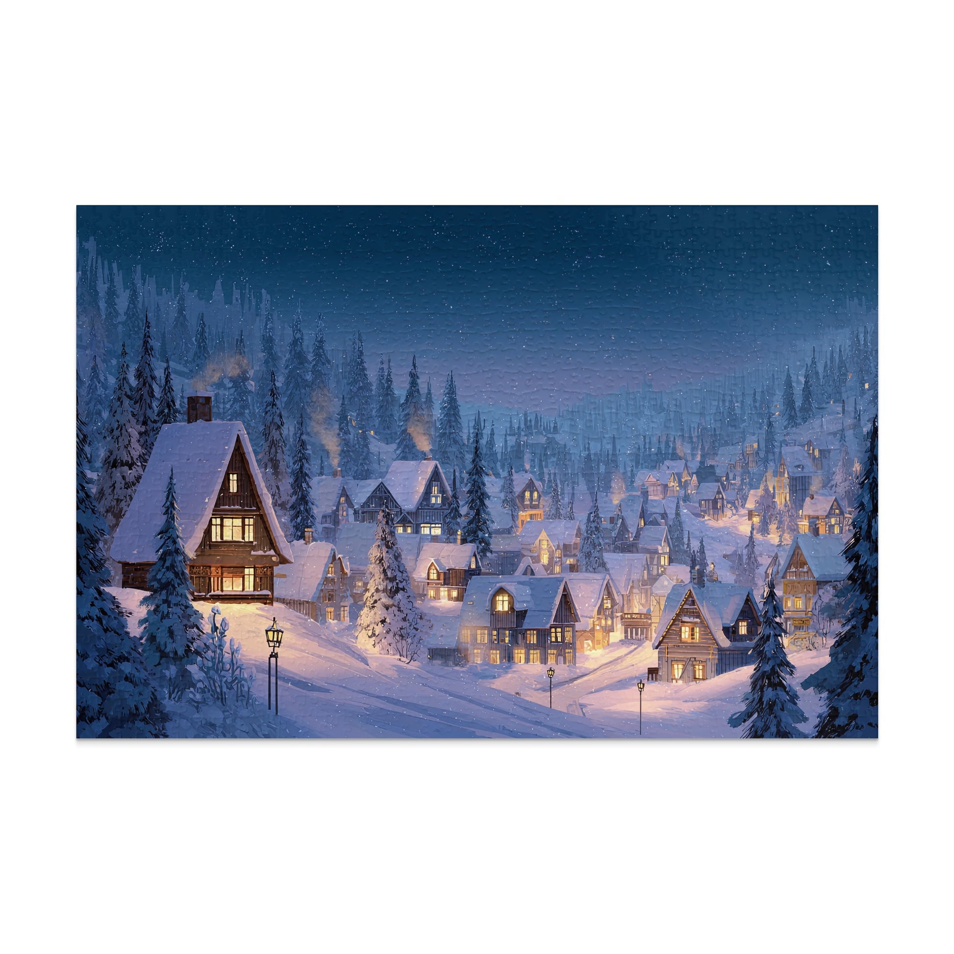 Cozy Winter Village Scene Nightfall Snowscape product type
Winter village
Snowy landscape
Christmas scene
Cozy homes
Night scene
Mountain village
Alpine town
Holiday decor
Festive art
Snowfall
Rustic charm
Winter wonderland
Illuminated houses
Pine trees
Cold weather
Serene setting
Christmas card
Winter evening
Peaceful snow
Enchanting view