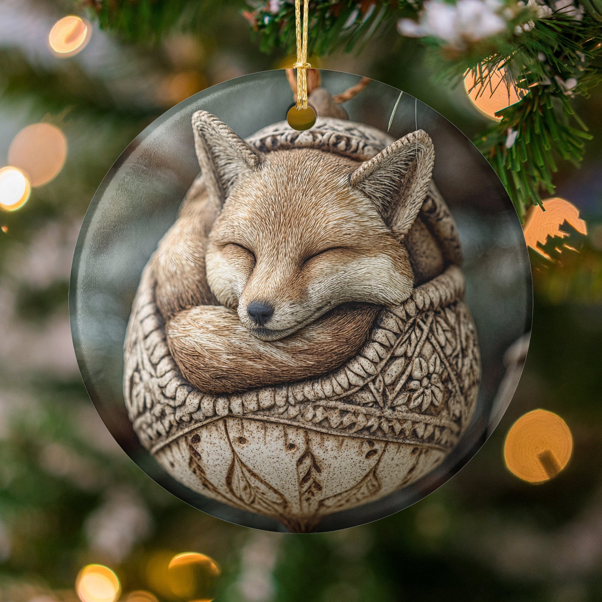 Cozy Sleeping Fox Christmas Tree Ornament