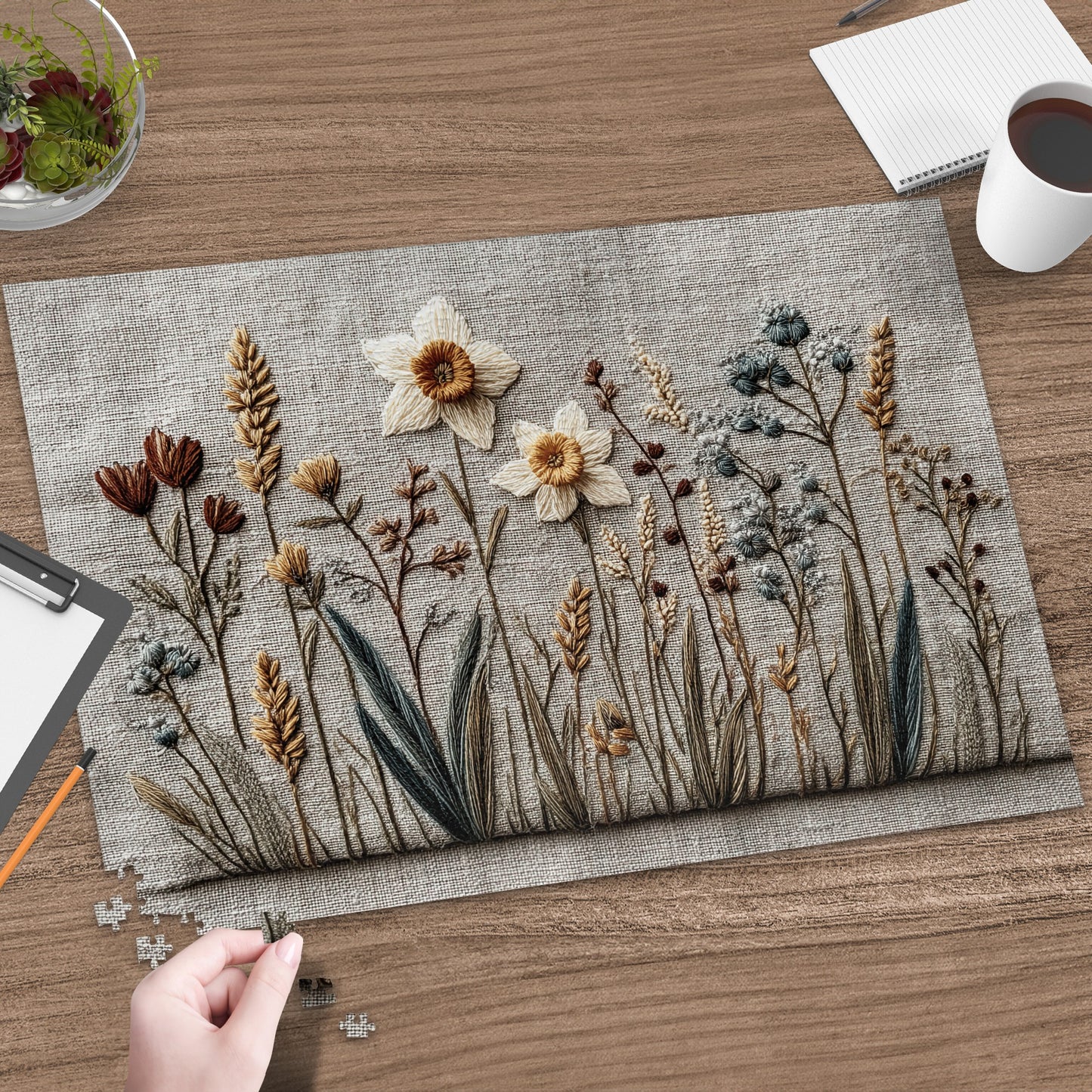 Beautiful Rustic Floral Embroidered Table Runner