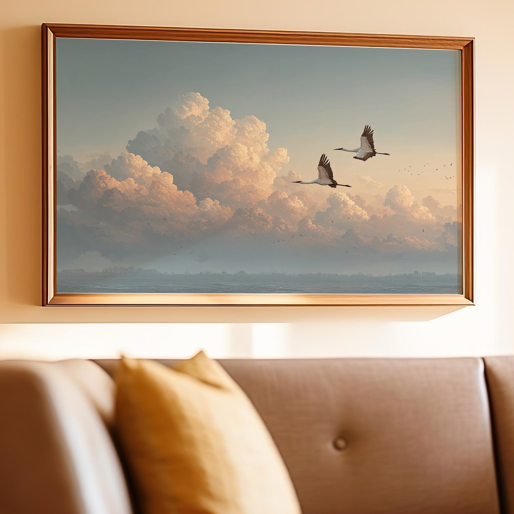 Tranquil Bird Flight Over Morning Clouds Wall Art Decor
