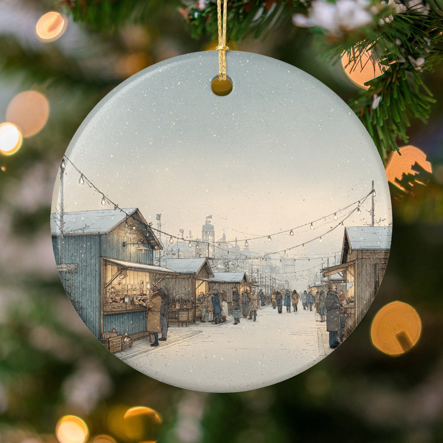 Winter Village Scene Ornament for Holiday Decor