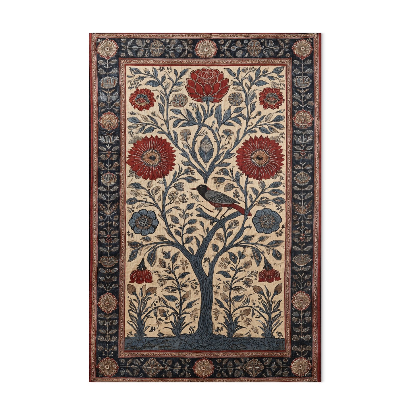 Nature Inspired Tapestry Art with Bird and Floral Design