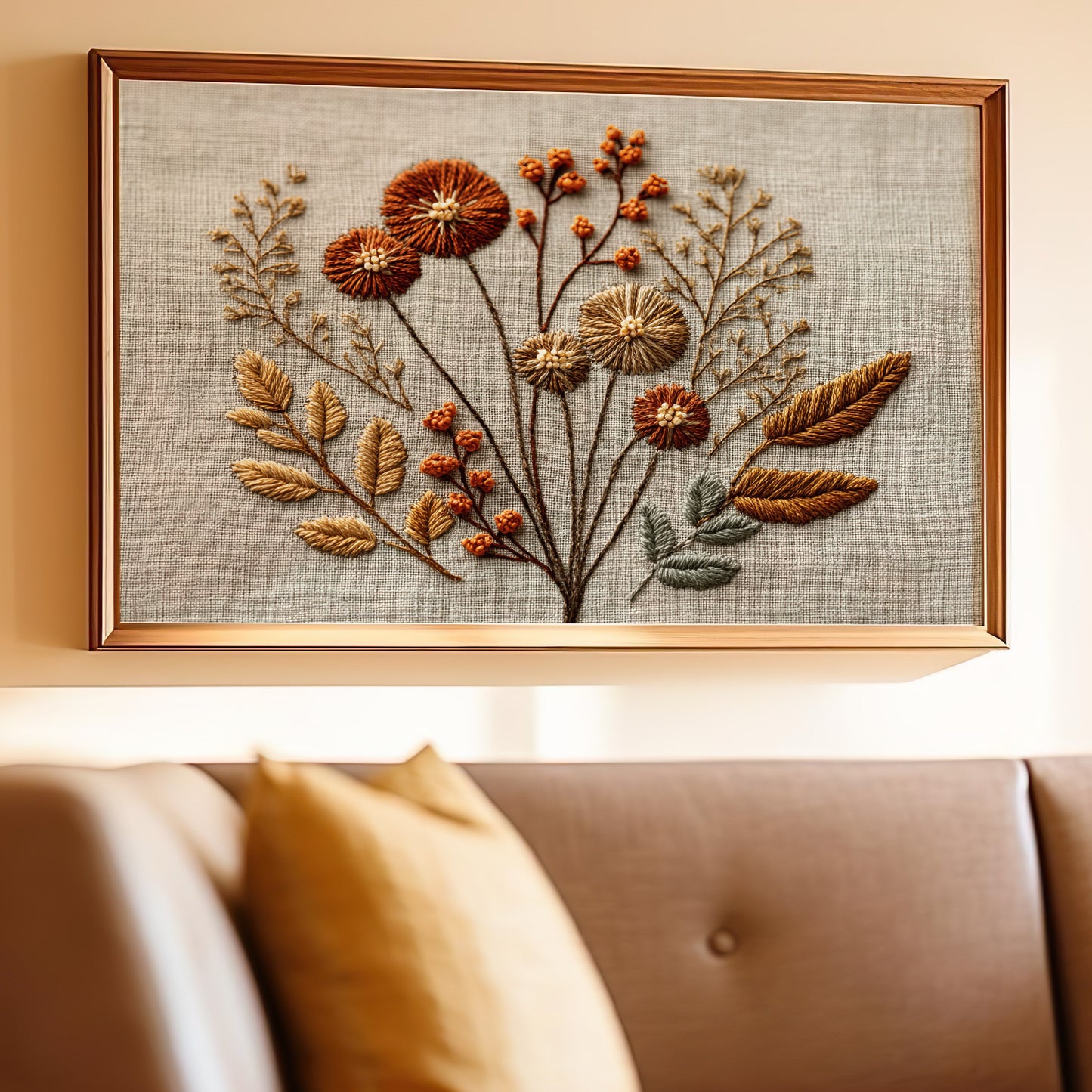 Elegant Embroidered Floral Wall Art for Modern Decor