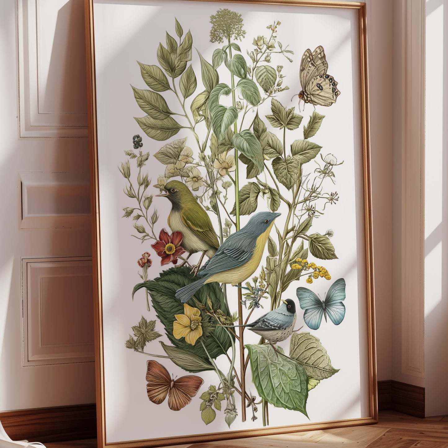 Nature Inspired Birds and Butterflies Wall Art Print