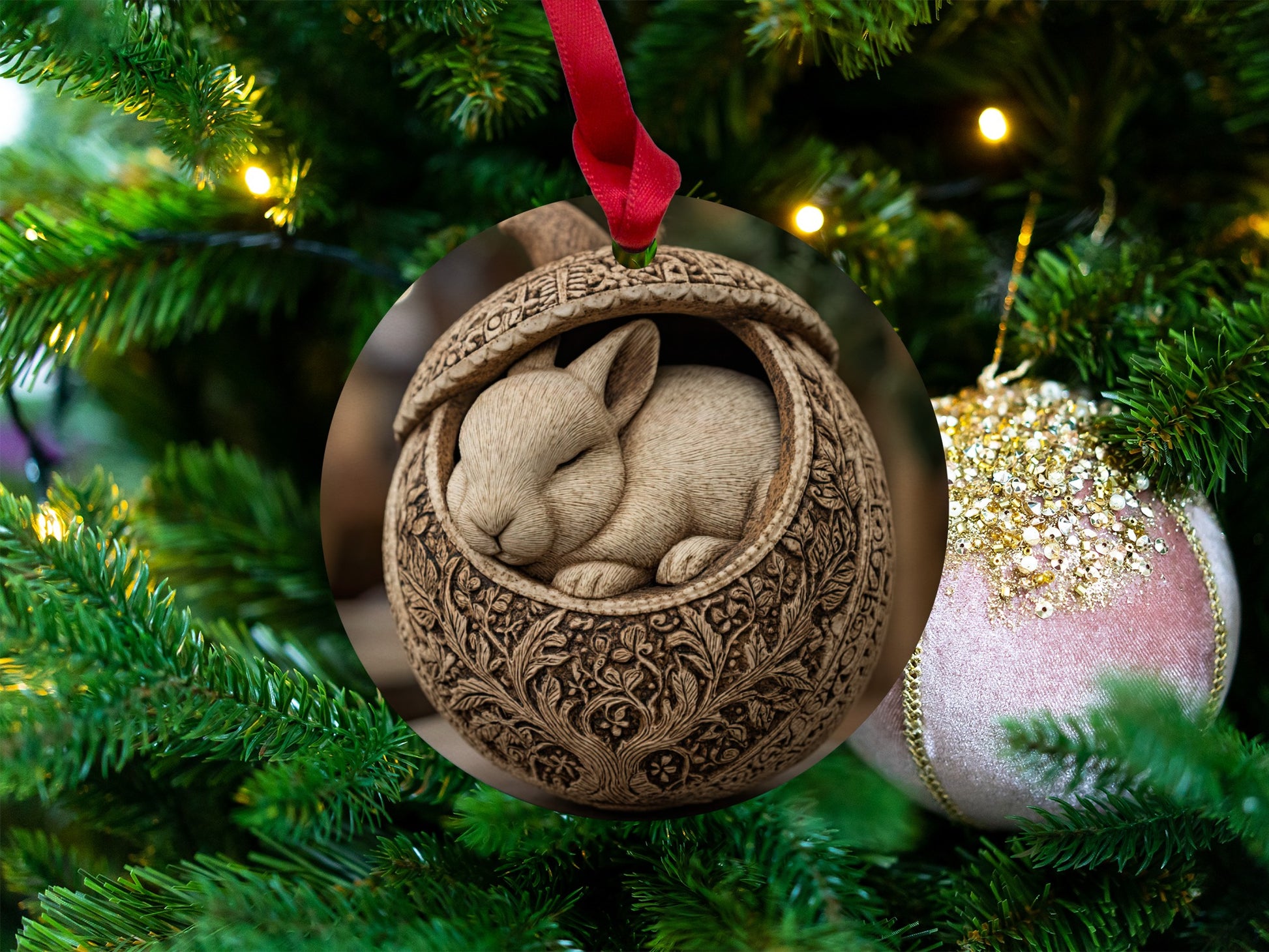 Intricately Carved Rabbit Ornament for Holiday Decor
