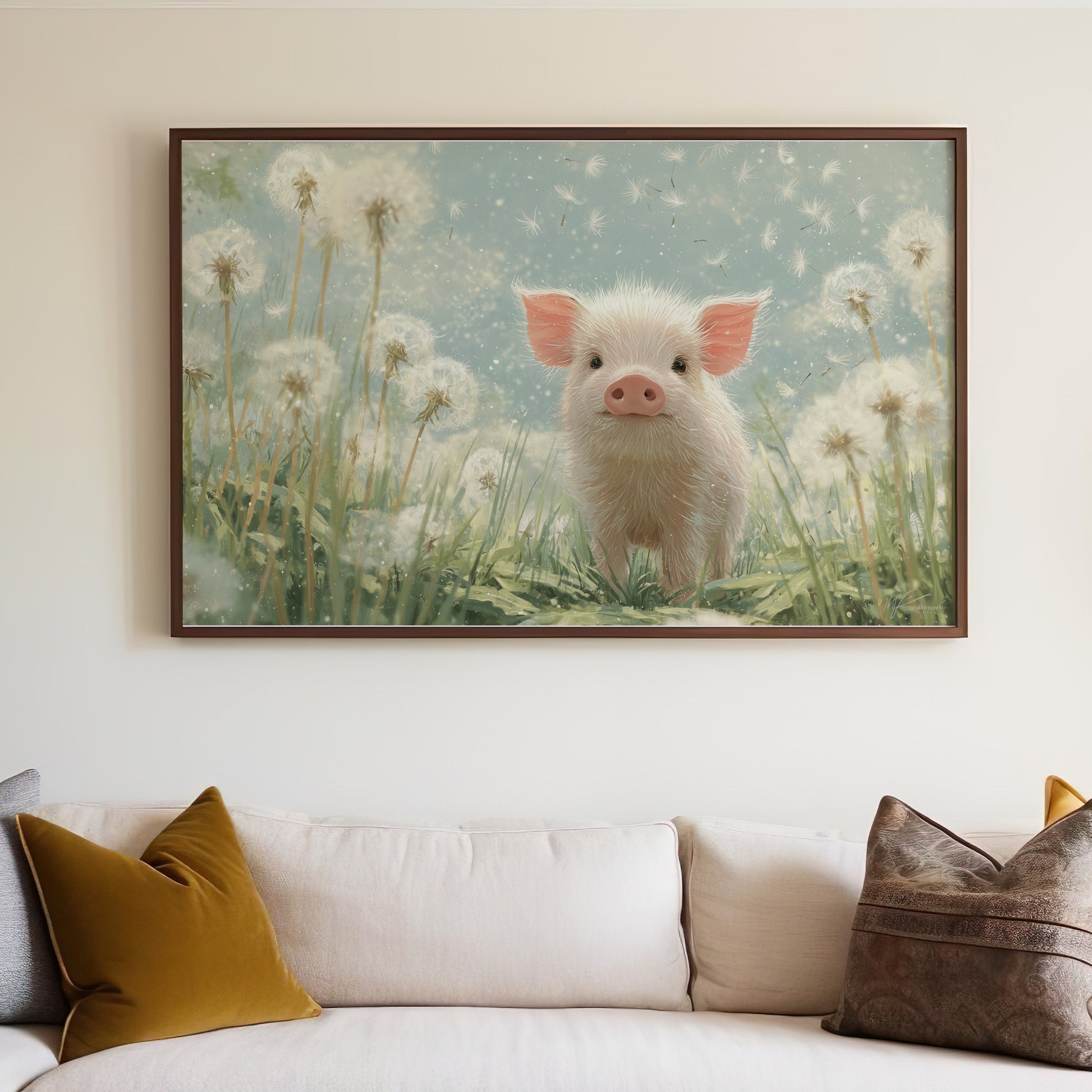 Adorable Piglet Dandelion Field Whimsical Art product type