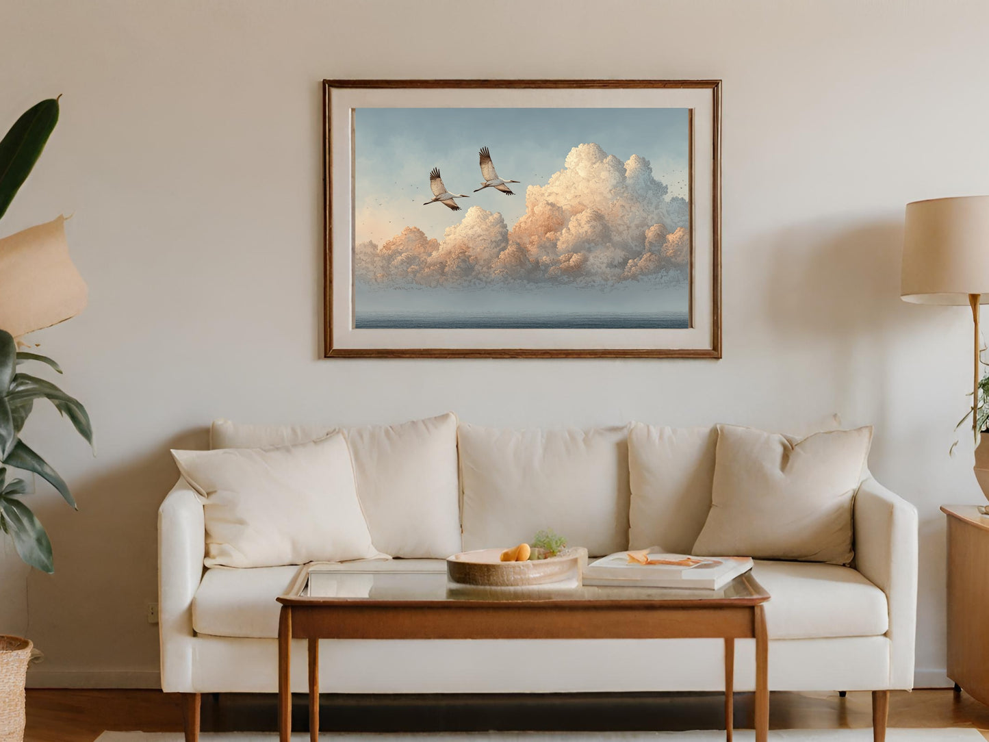Soaring Birds Over Clouds Framed Wall Art Decor