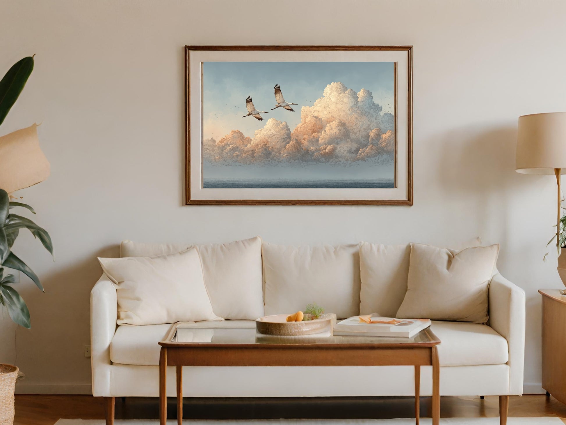 Soaring Birds Over Clouds Framed Wall Art Decor