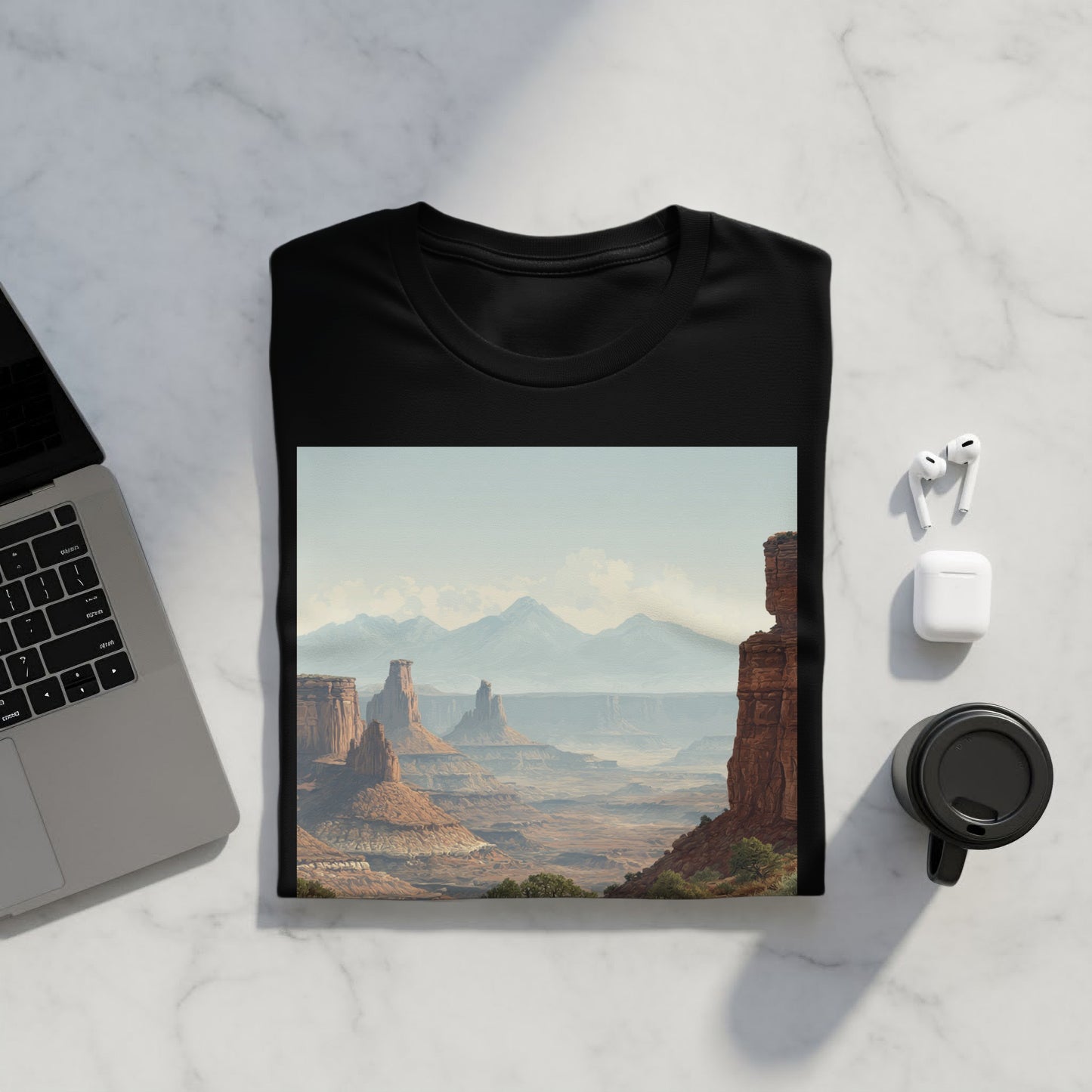 Scenic Landscape Graphic Print Black T-shirt