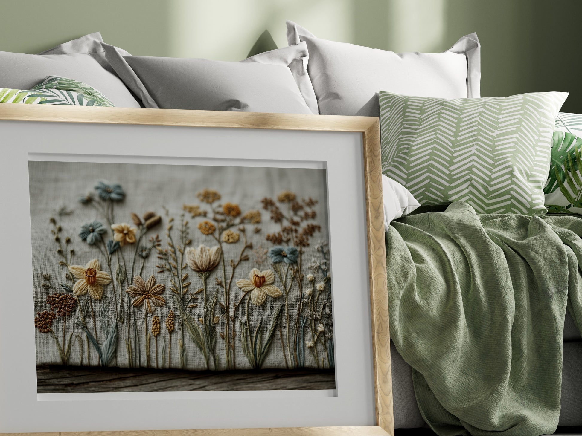 Vibrant Embroidered Wildflowers Illustration Wall Art