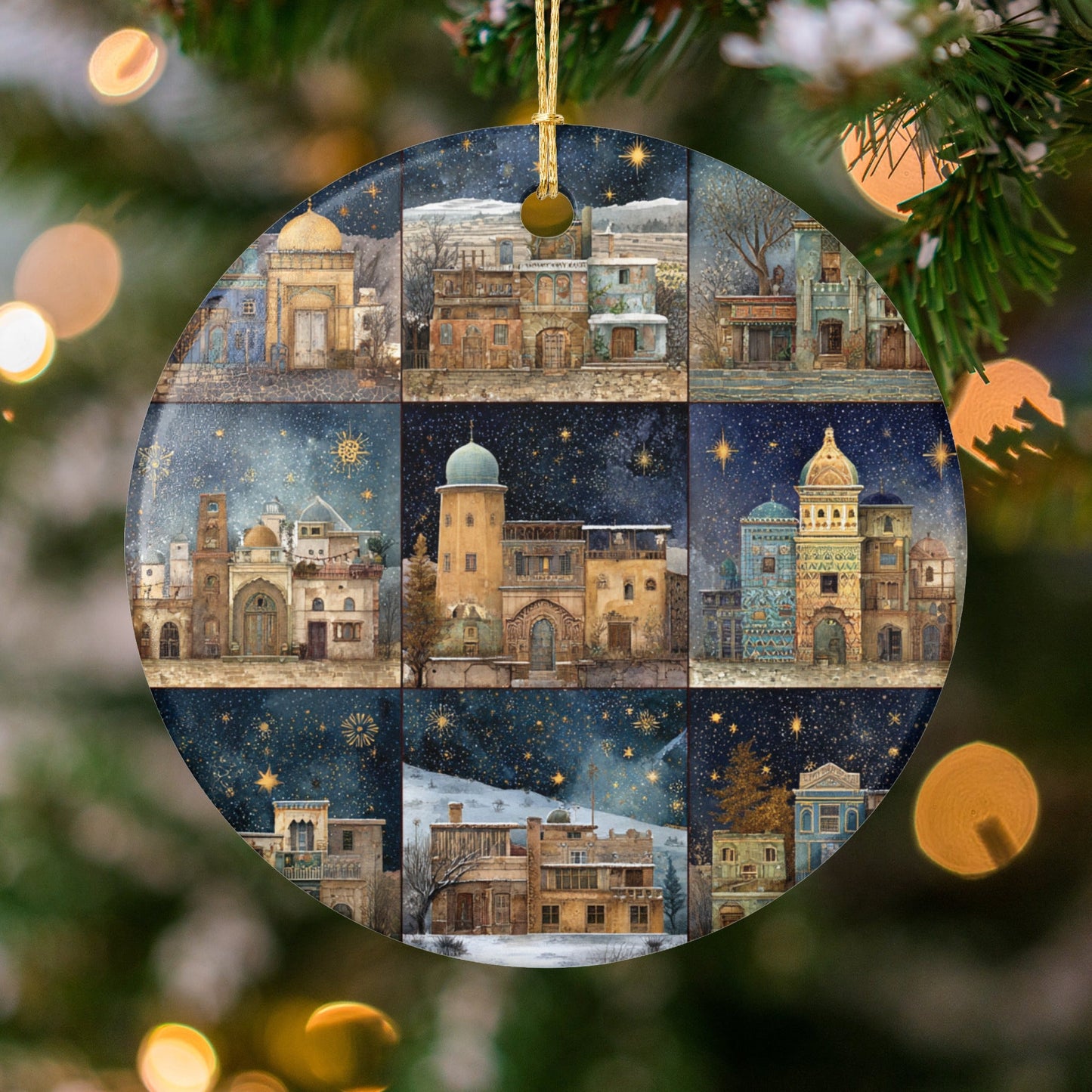 Mosaic of Historic Landmarks on Festive Ornament