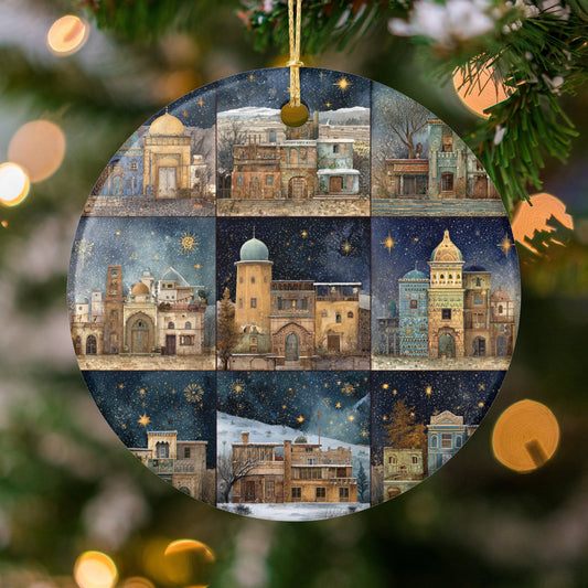Mosaic of Historic Landmarks on Festive Ornament