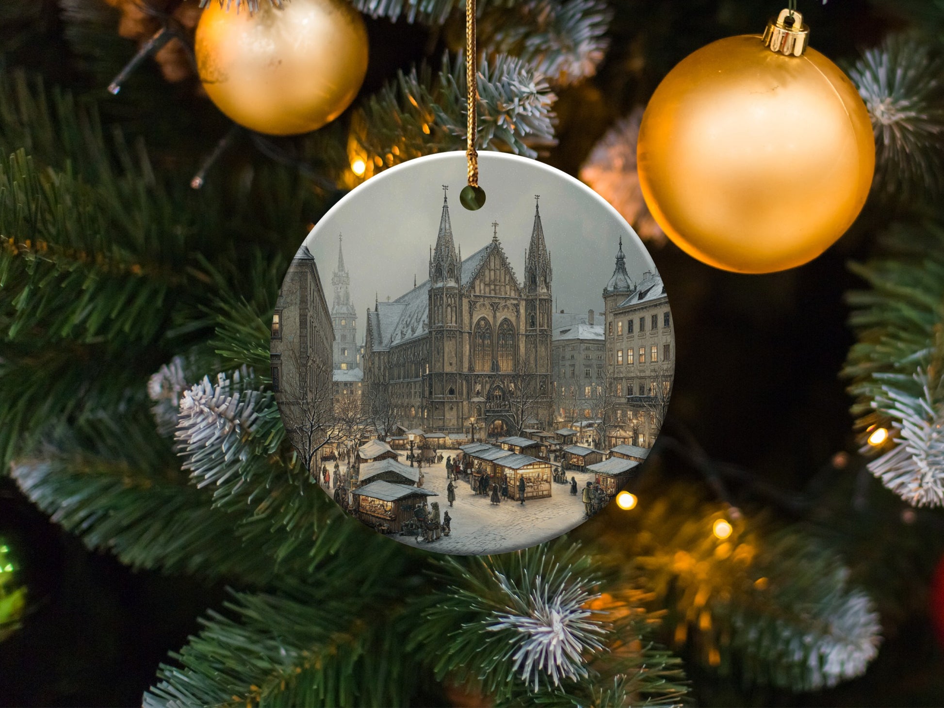 Beautiful Christmas Market Scene Ornament Decoration