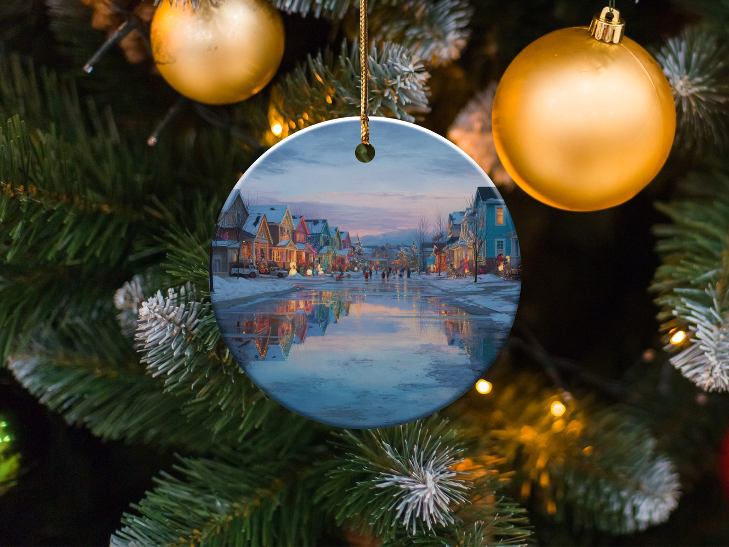 Christmas Village Winter Scene Hanging Ornament