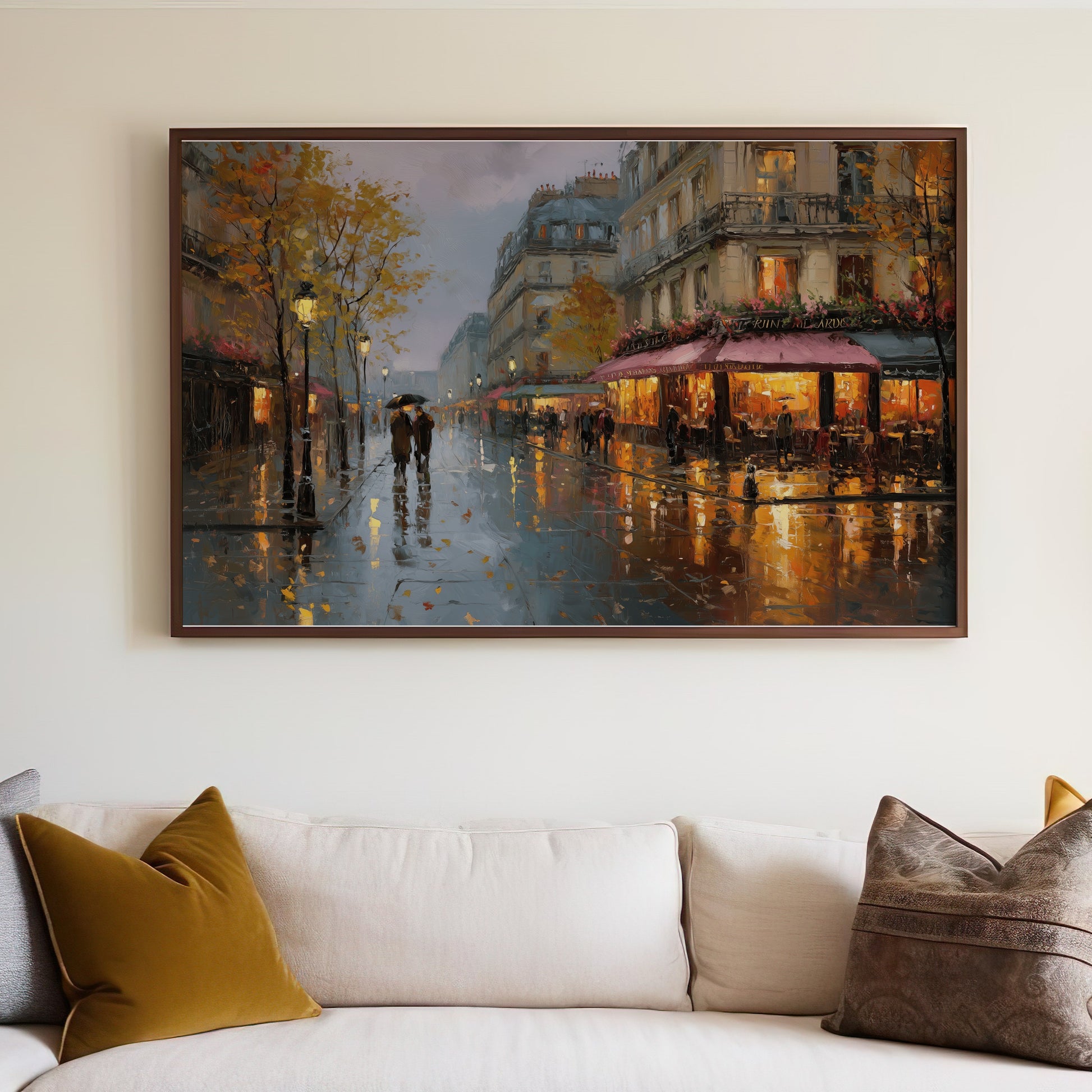 Vibrant City Street Rainy Evening Cafe Lights Product Type