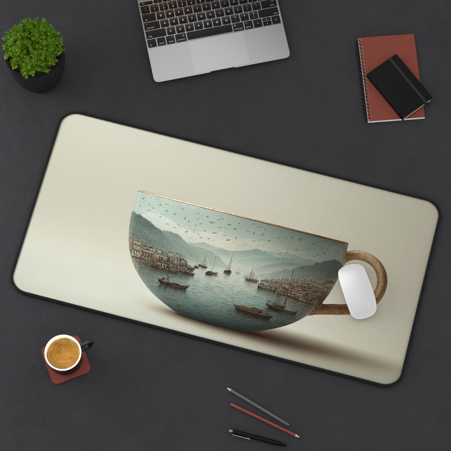 Seaside Teacup Desk Mat — Vintage Harbor Mouse Pad