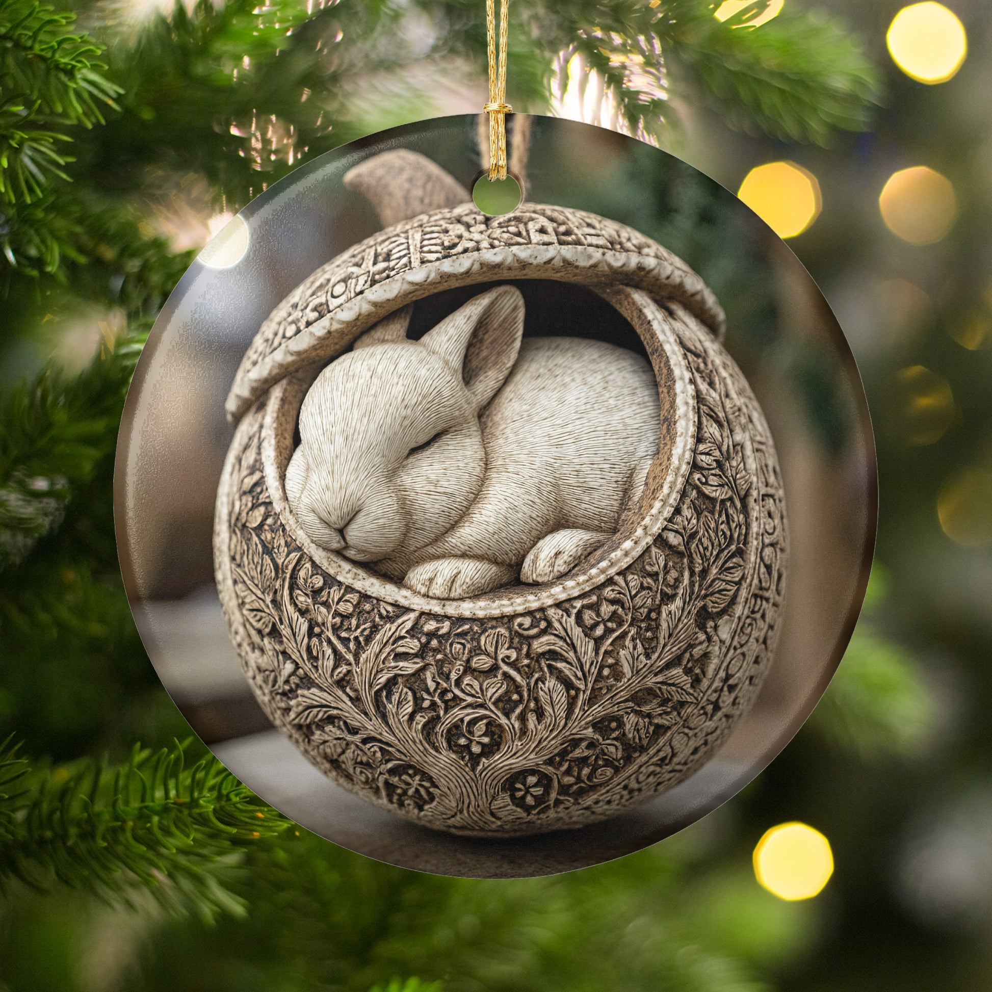 Handcrafted Sleeping Rabbit in Egg Shaped Ornament
