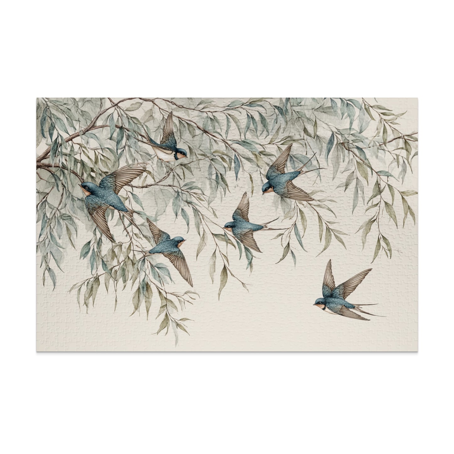 Swallows Flying Among Willow Tree Leaves Artwork Print